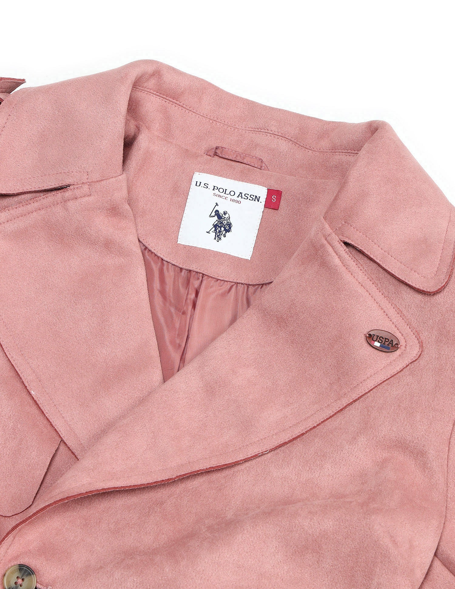 Suede Lapel Collar Jacket Dark Pink - U.S. POLO ASSN. | Large