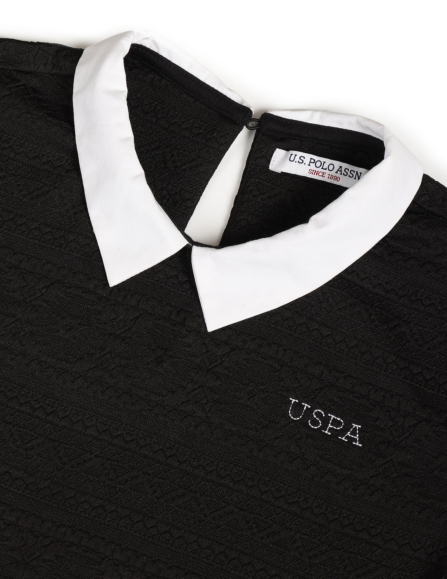COontrast Collar Patterned Polo Shirt Black - U.S. POLO ASSN. | Large