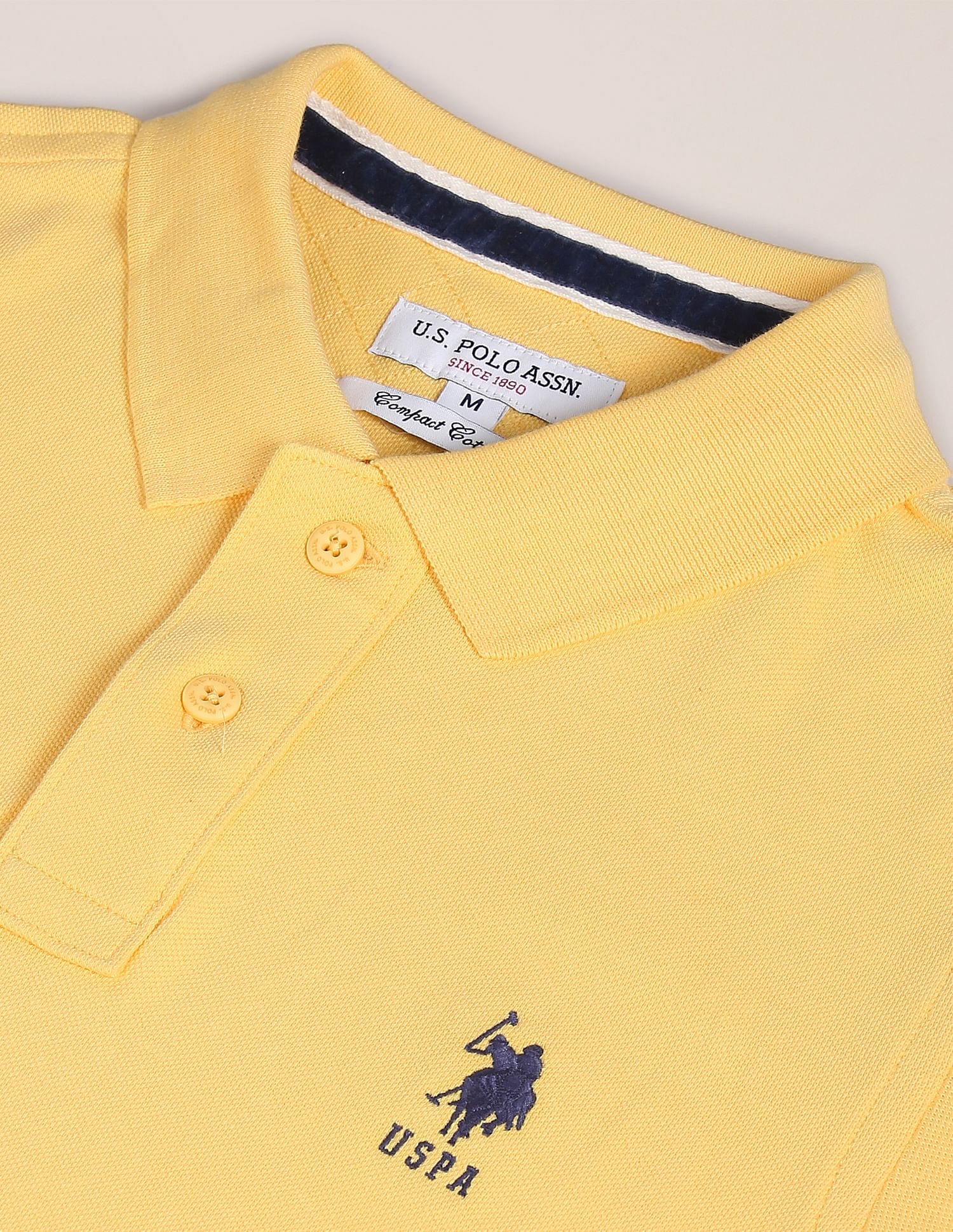 Ribbed Collar Solid Polo Shirt Yellow - U.S. POLO ASSN. | Large