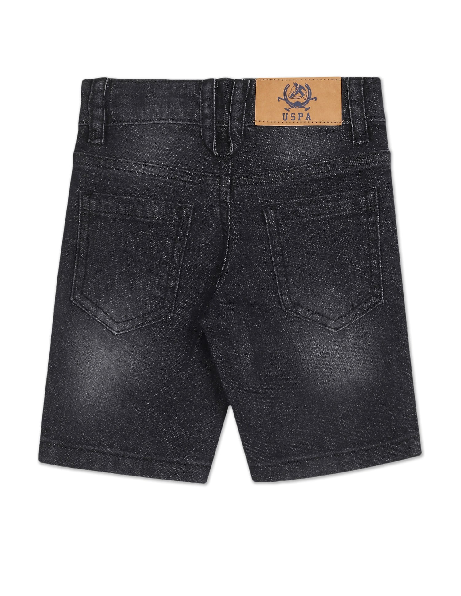 Boys Black Mid Rise Slim Fit Stone Wash Shorts Black - U.S. Polo Assn. India | Large