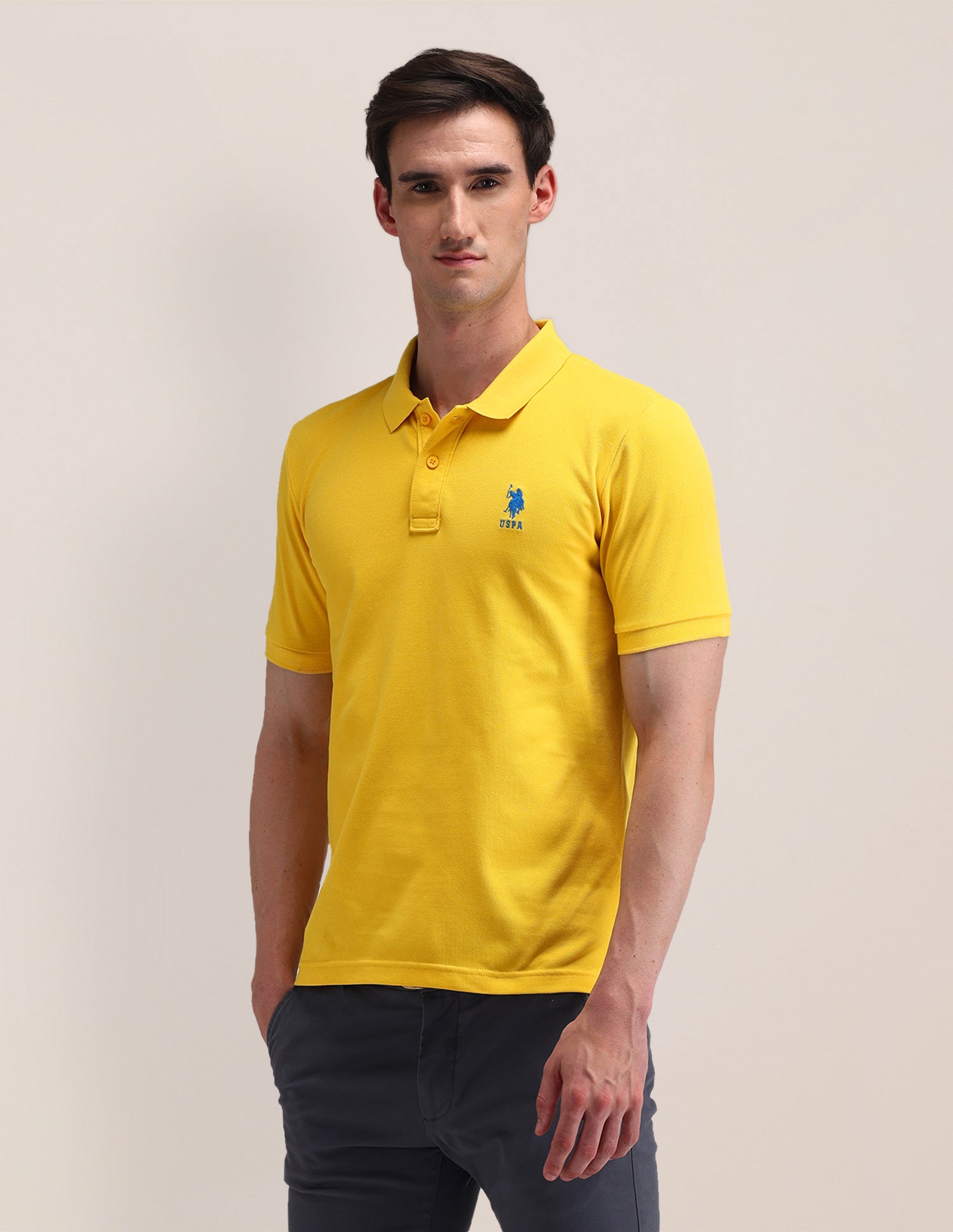 Solid Slim Fit Polo Shirt Yellow - U.S. POLO ASSN. | Large