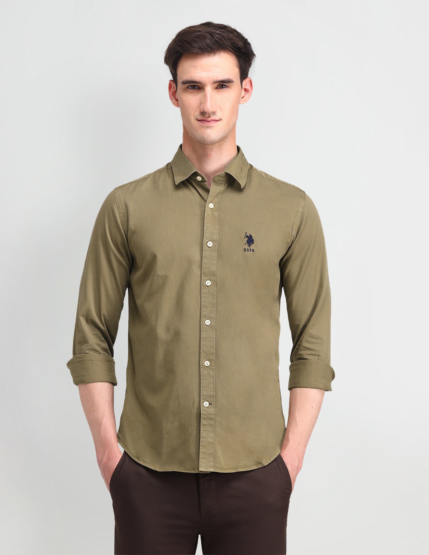 Slim Fit Cotton Shirt Dark Green - U.S. POLO ASSN. | Large