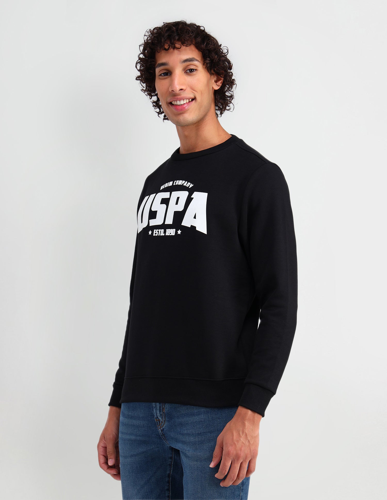 Crew Neck Brand Printed Sweatshirt Black - U.S. Polo Assn. India | Large