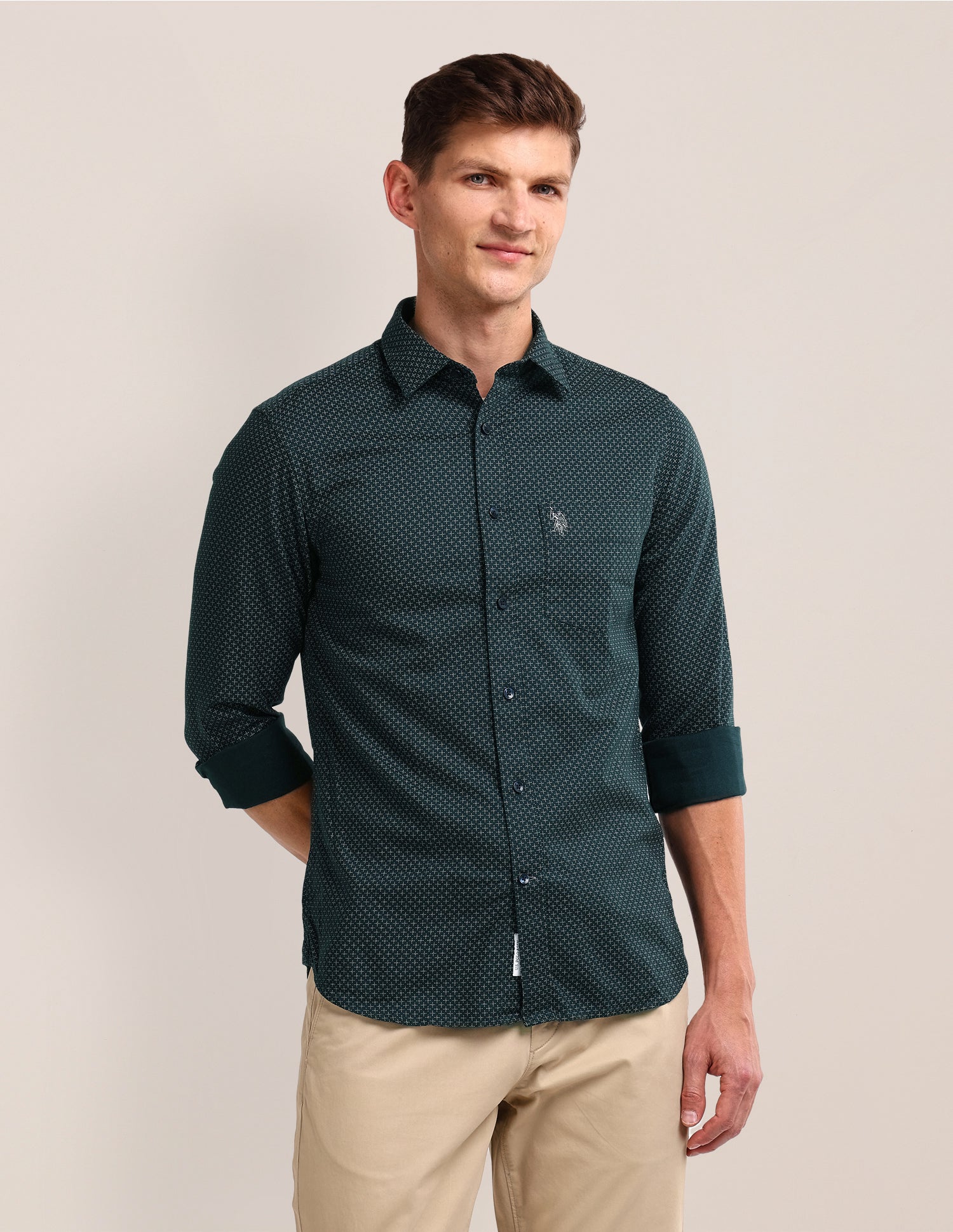 All-over Regular Fit Shirt Dark-Green - U.S. Polo Assn. India | Large