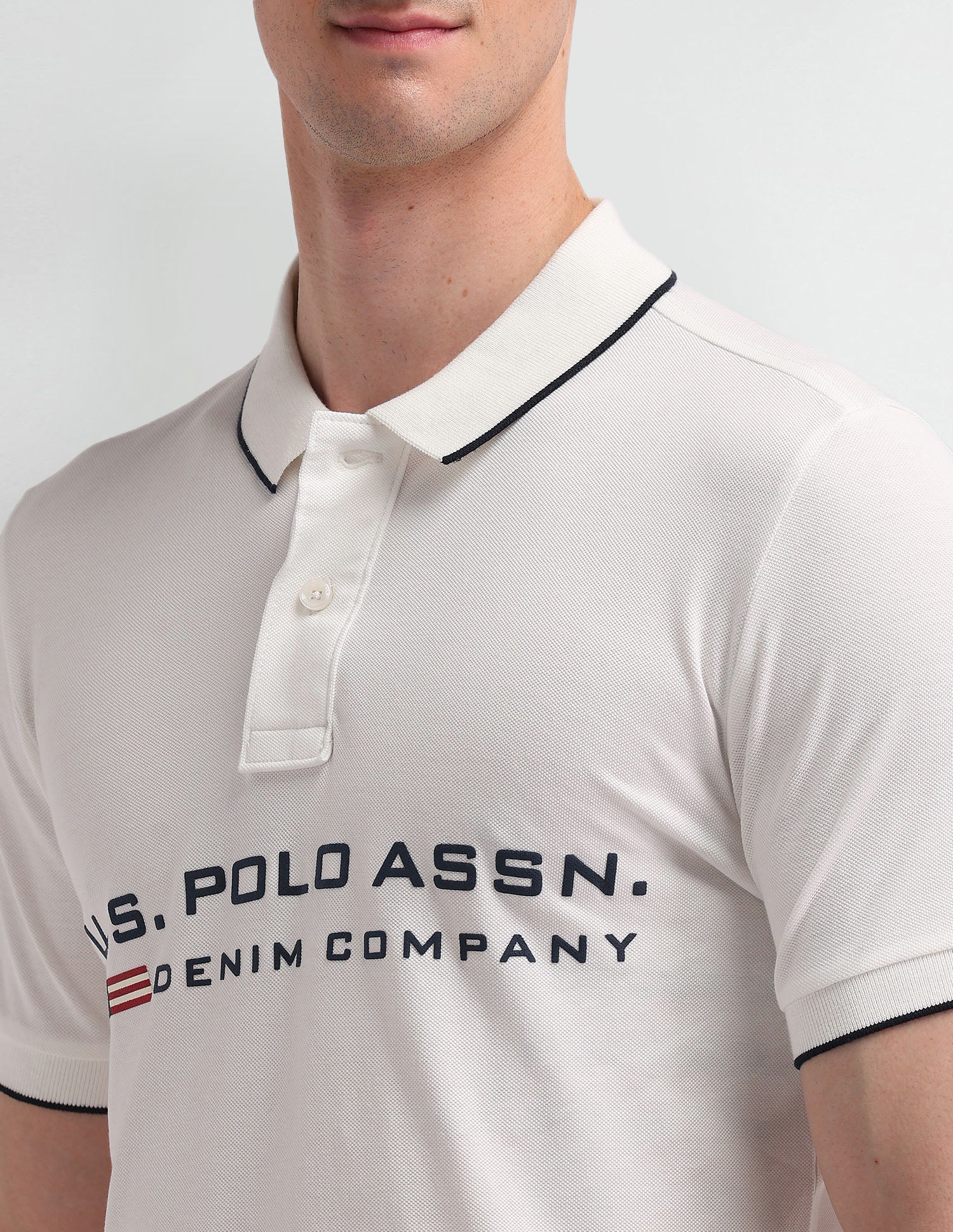 Brand Printed Cotton Polo Shirt Uspa Ivory - U.S. Polo Assn. India | Large