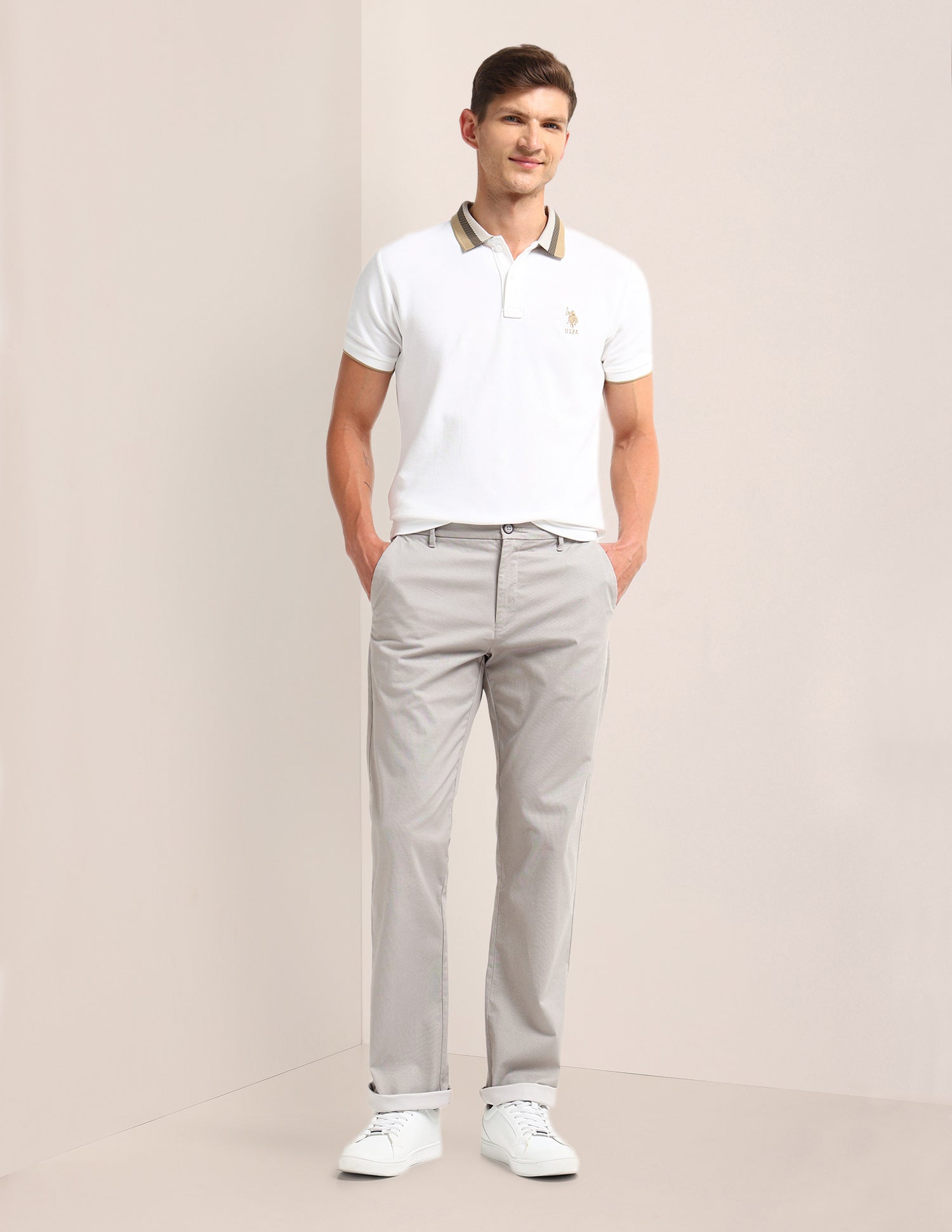 Riley Straight Fit Regular Trousers Light-Grey - U.S. POLO ASSN. | Large