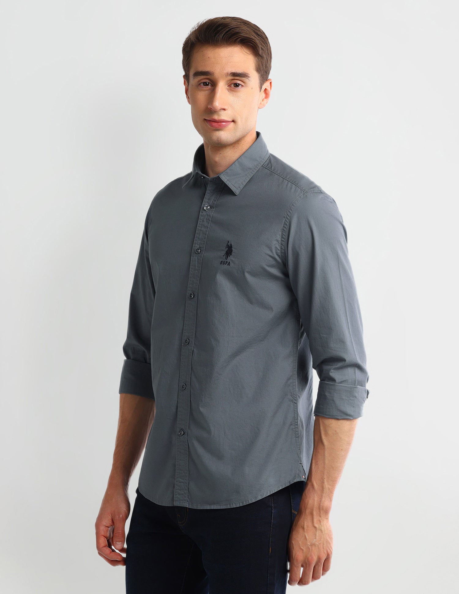 Solid Slim Fit Formal Shirt Grey - U.S. Polo Assn. India | Large