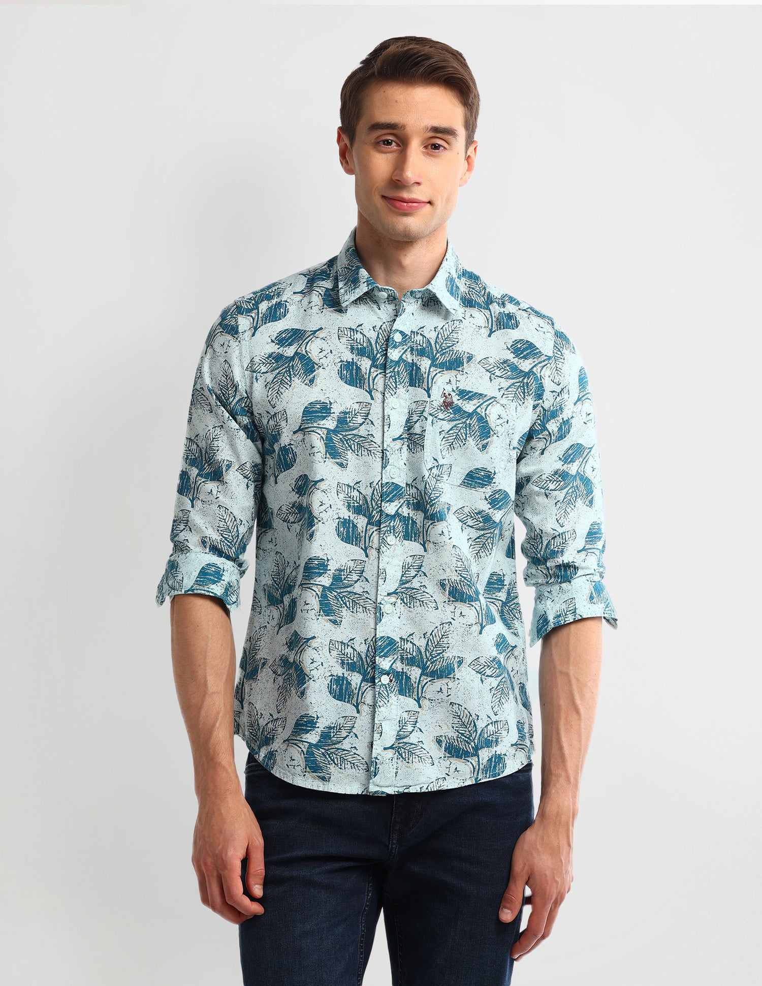 All-over Slim Fit Shirt Aqua - U.S. Polo Assn. India | Large
