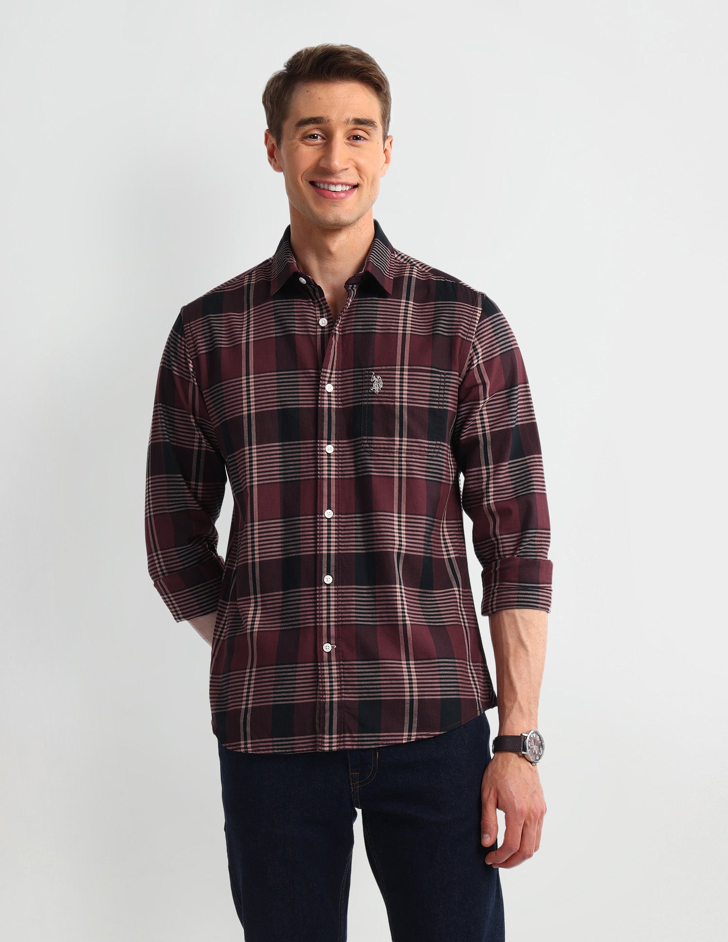 All-over Slim Fit Shirt Maroon - U.S. Polo Assn. India | Large