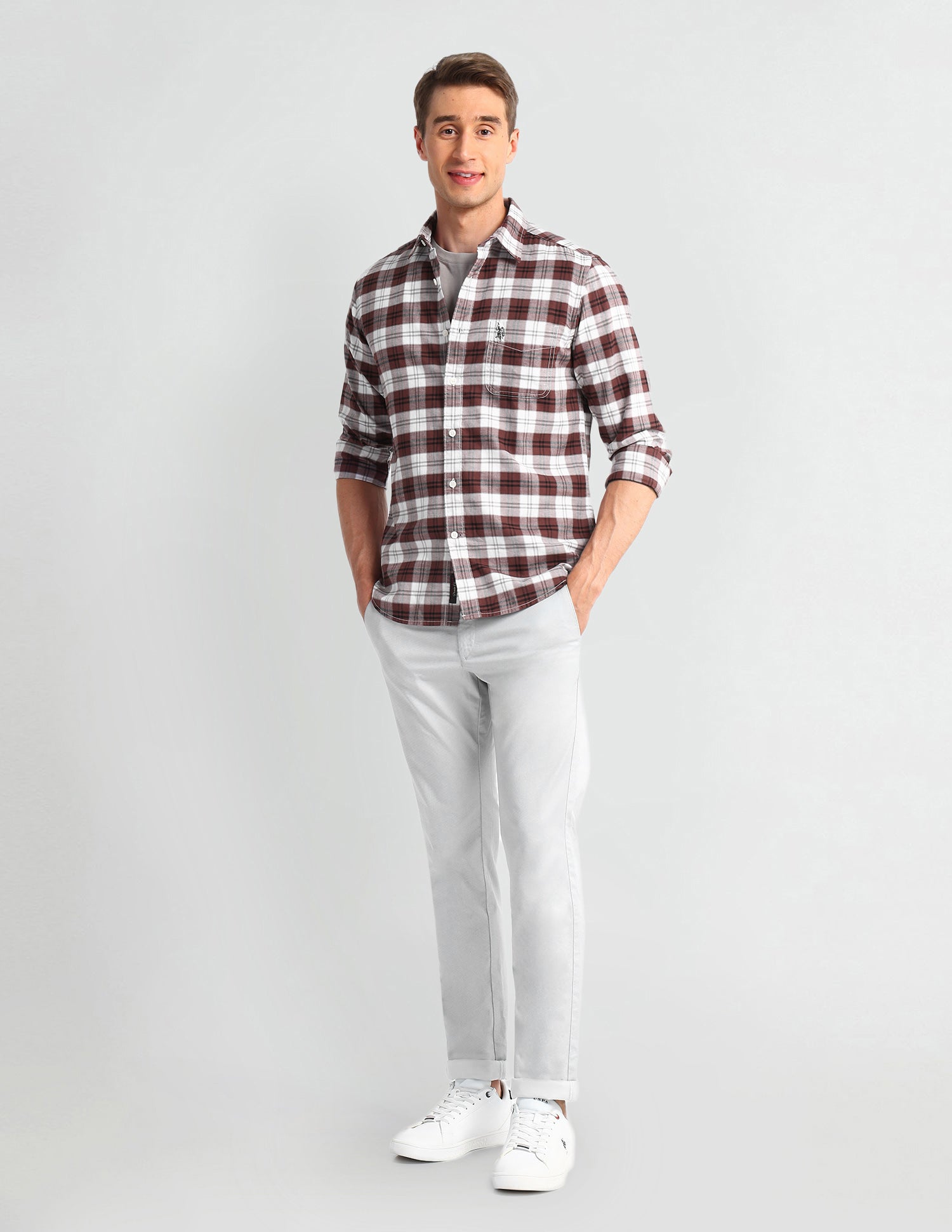 Tartan Checked Slim Fit Shirt Red - U.S. Polo Assn. India | Large