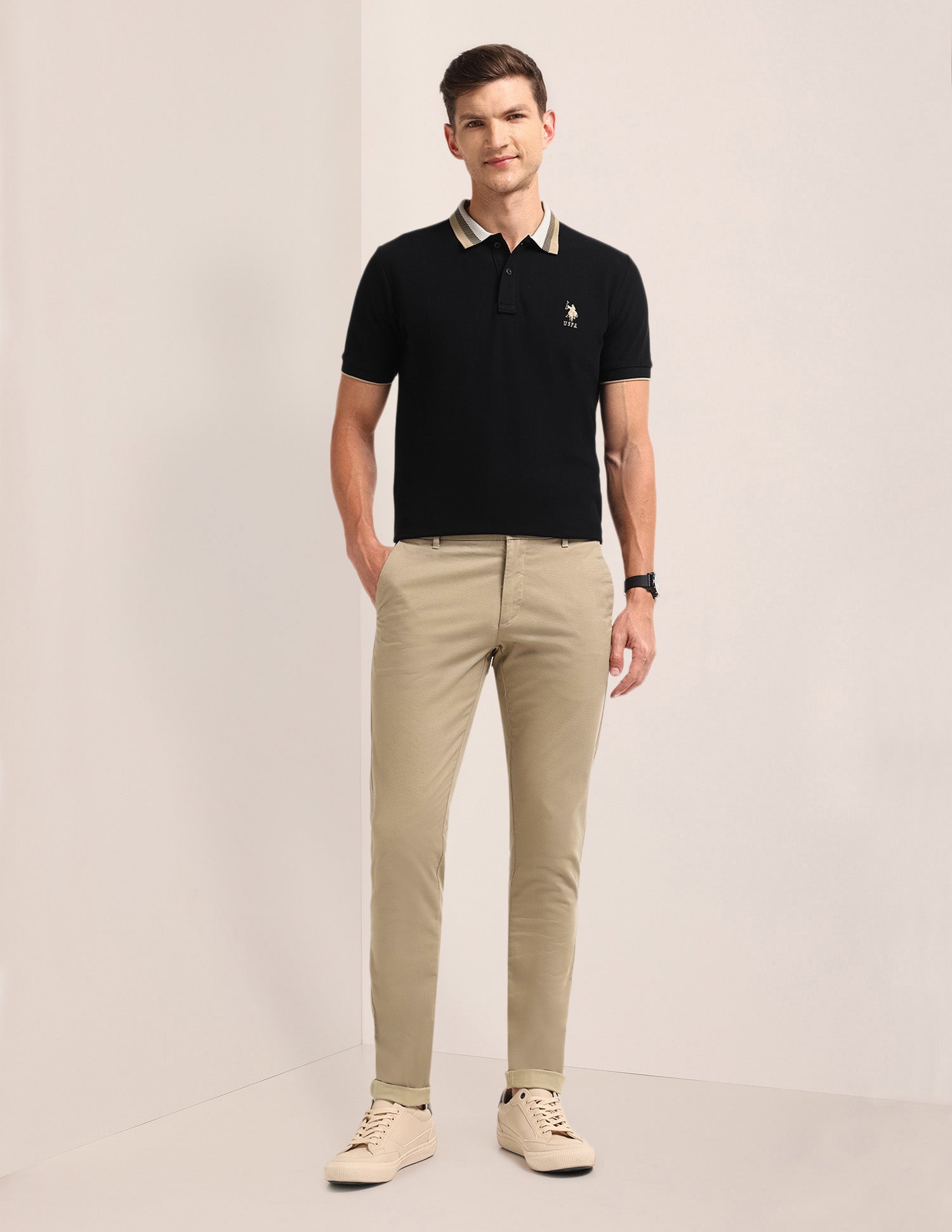 Denver Slim Fit Regular Trousers Beige - U.S. POLO ASSN. | Large