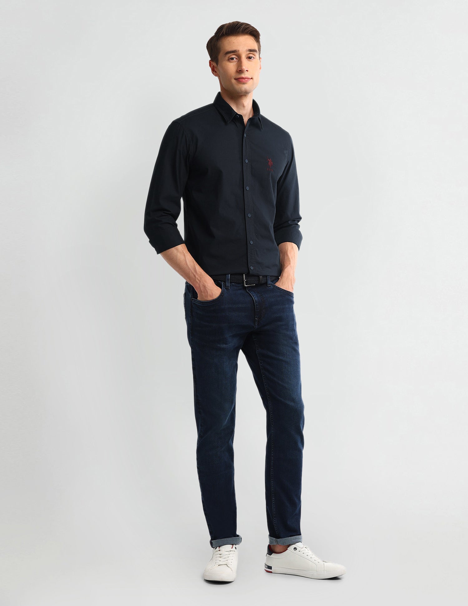 Solid Slim Fit Shirt Navy - U.S. Polo Assn. India | Large