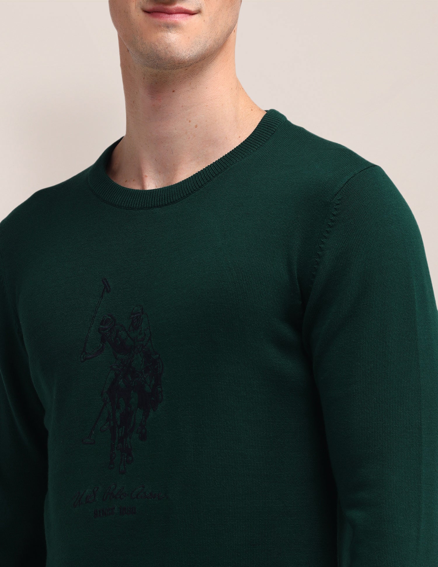 Crew Neck Logo Sweater Olive - U.S. Polo Assn. India | Large