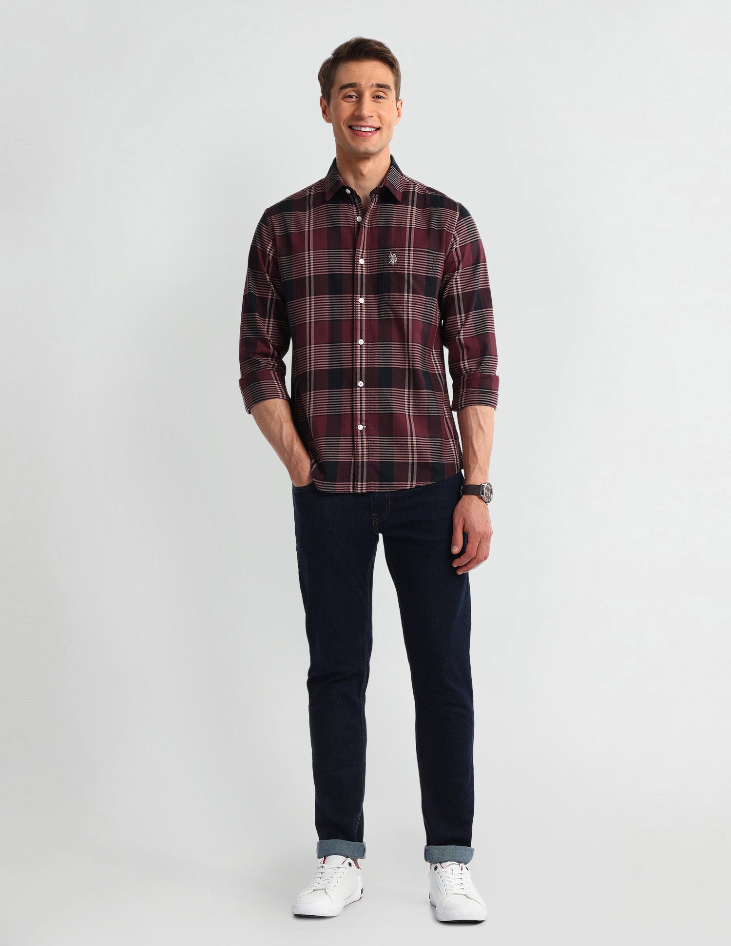 All-over Slim Fit Shirt Maroon - U.S. Polo Assn. India | Large