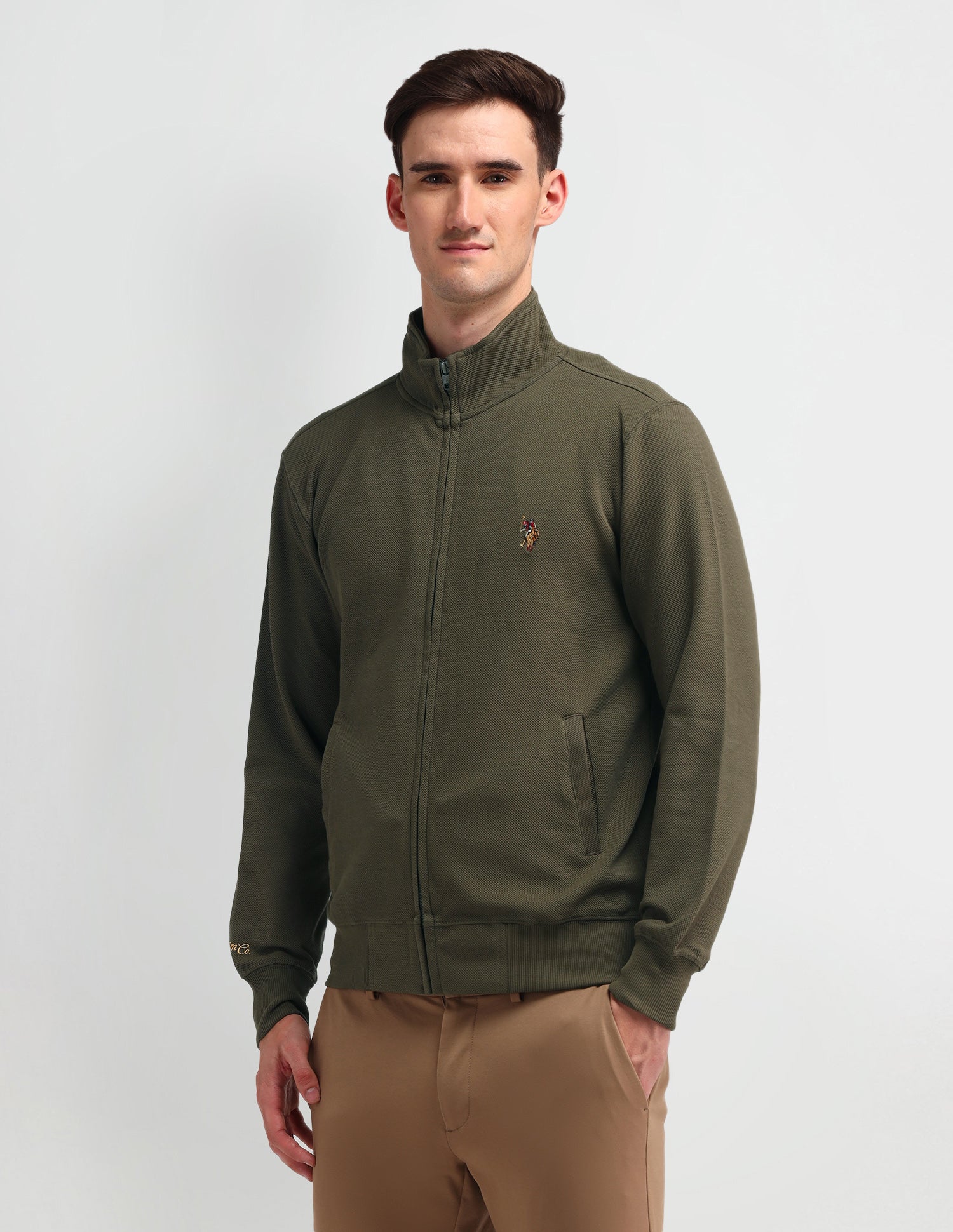High Neck Textured Sweatshirt Smoky Olive - U.S. Polo Assn. India | Large