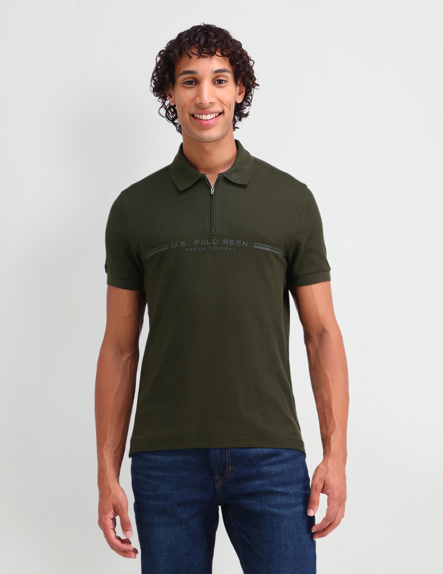 Brand Printed Muscle Fit Polo Shirt Olive - U.S. Polo Assn. India | Large