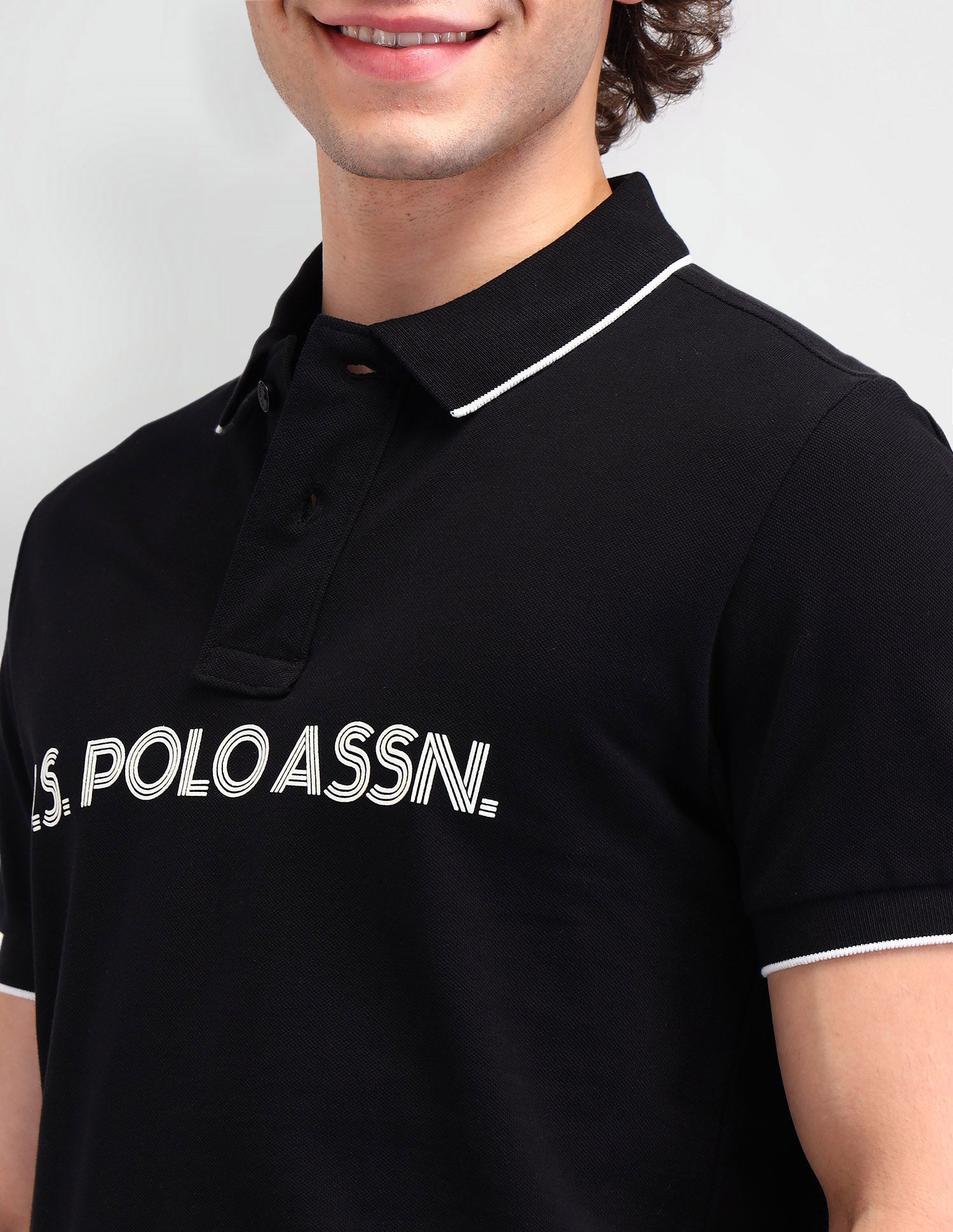 Brand Printed Cotton Polo Shirt Uspa Black - U.S. Polo Assn. India | Large