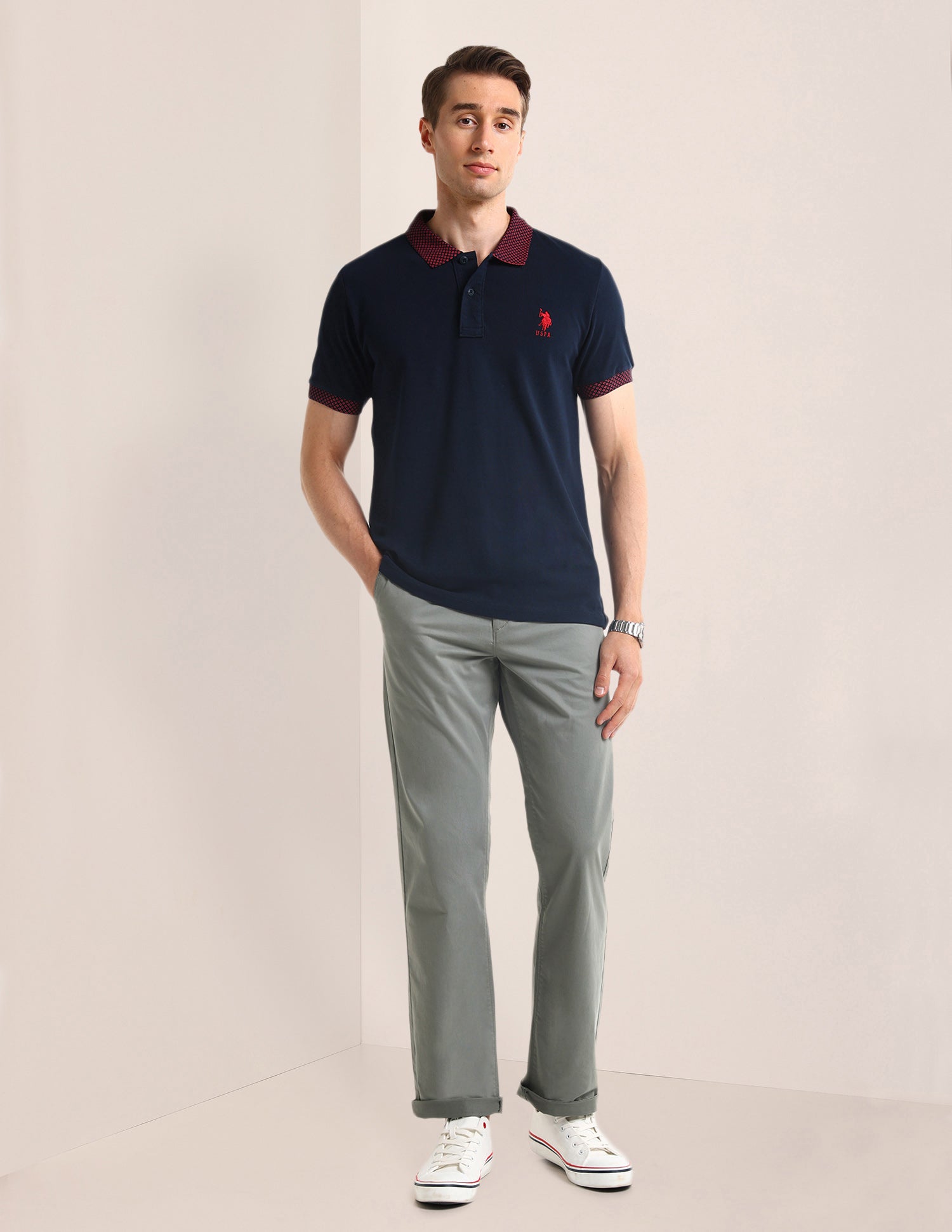 Riley Straight Fit Regular Trousers Grey - U.S. POLO ASSN. | Large