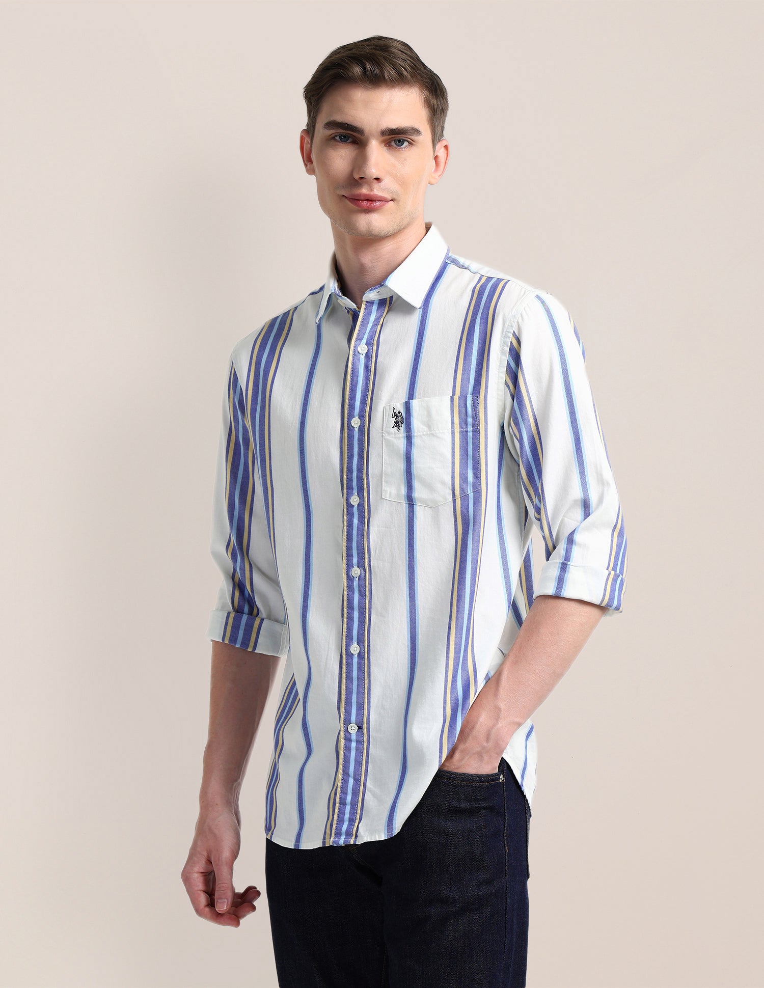 Vertical Striped Regular Fit Shirt Blue - U.S. Polo Assn. India | Large