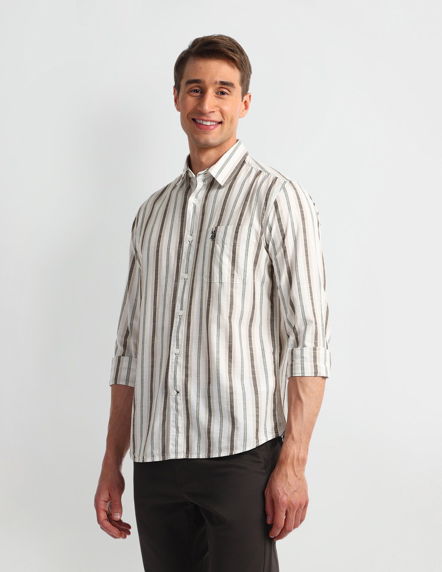 Vertical Striped Slim Fit Shirt Dark-Brown - U.S. Polo Assn. India | Large