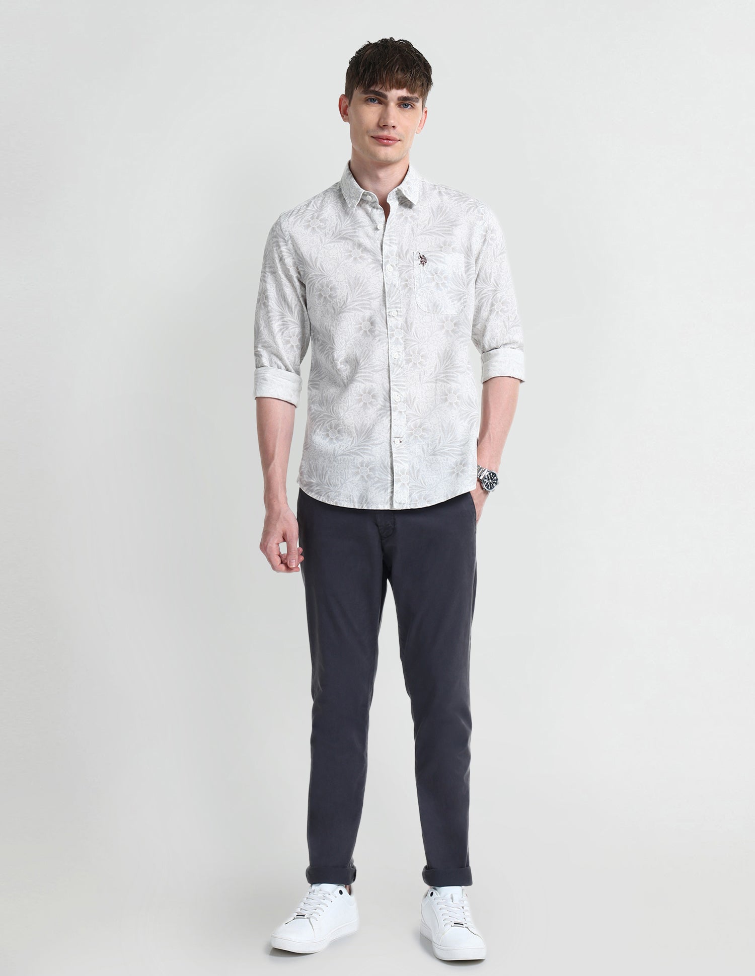 Floral Slim Fit Shirt Light-Grey - U.S. Polo Assn. India | Large