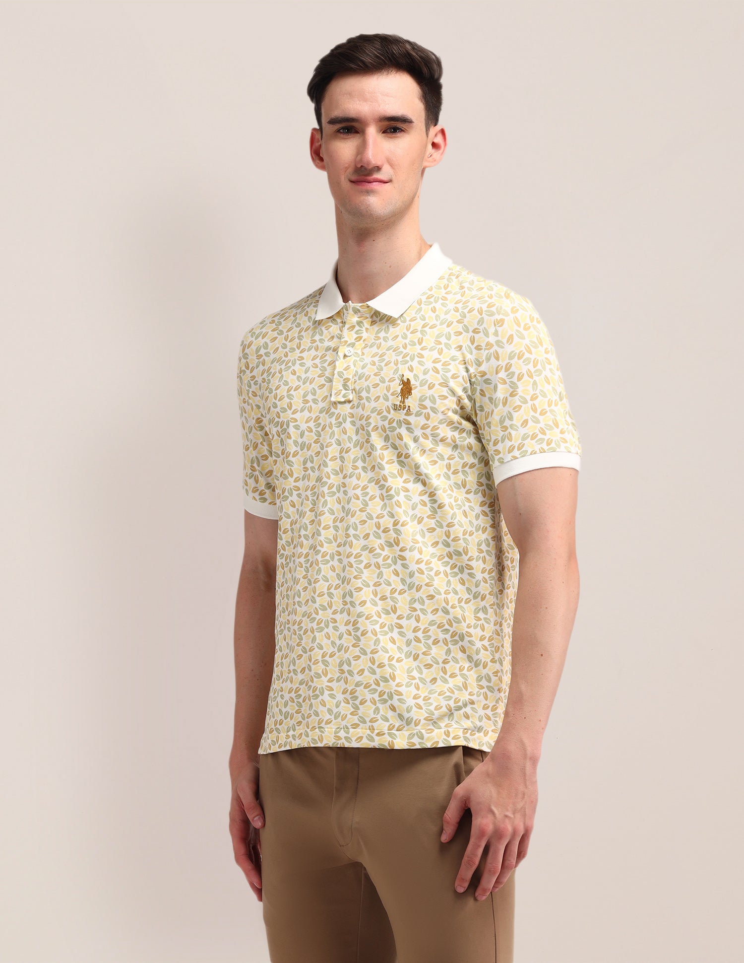 Floral Printed Slim Fit Polo Shirt Light Yellow - U.S. Polo Assn. India | Large