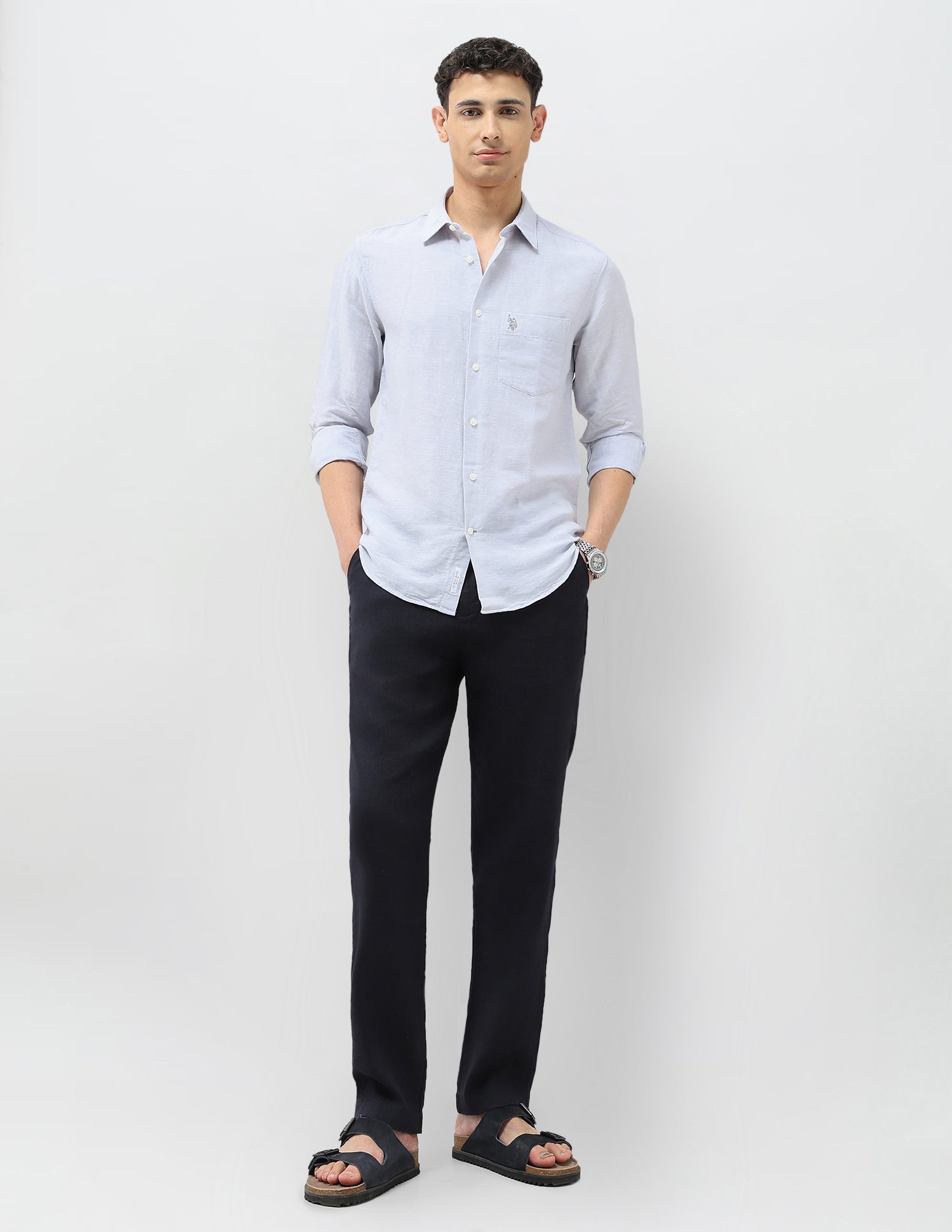 Tailored Fit Solid Shirt Light Grey - U.S. POLO ASSN. | Large