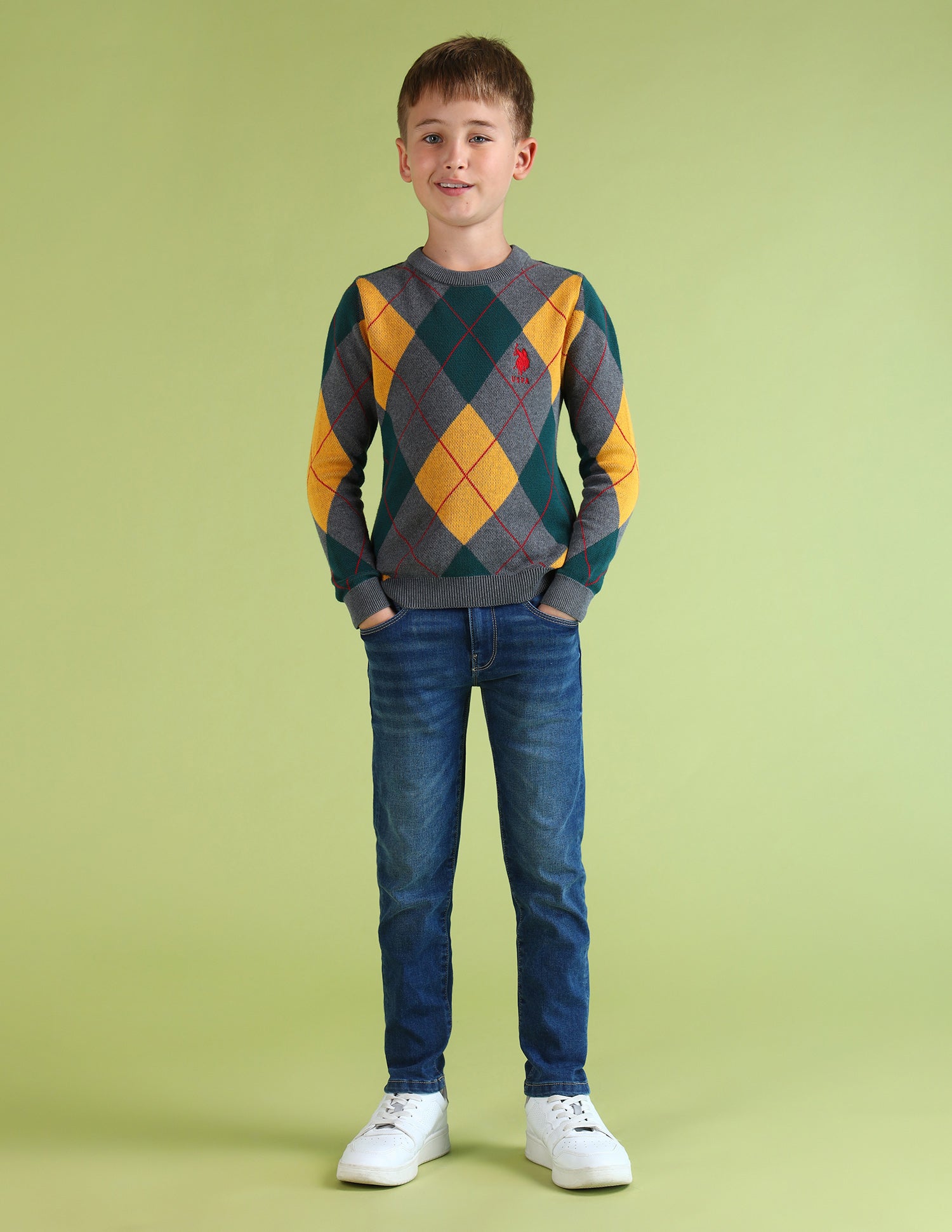 Boys Printed Regular Fit Sweater Ghost Grey - U.S. POLO ASSN. | Large