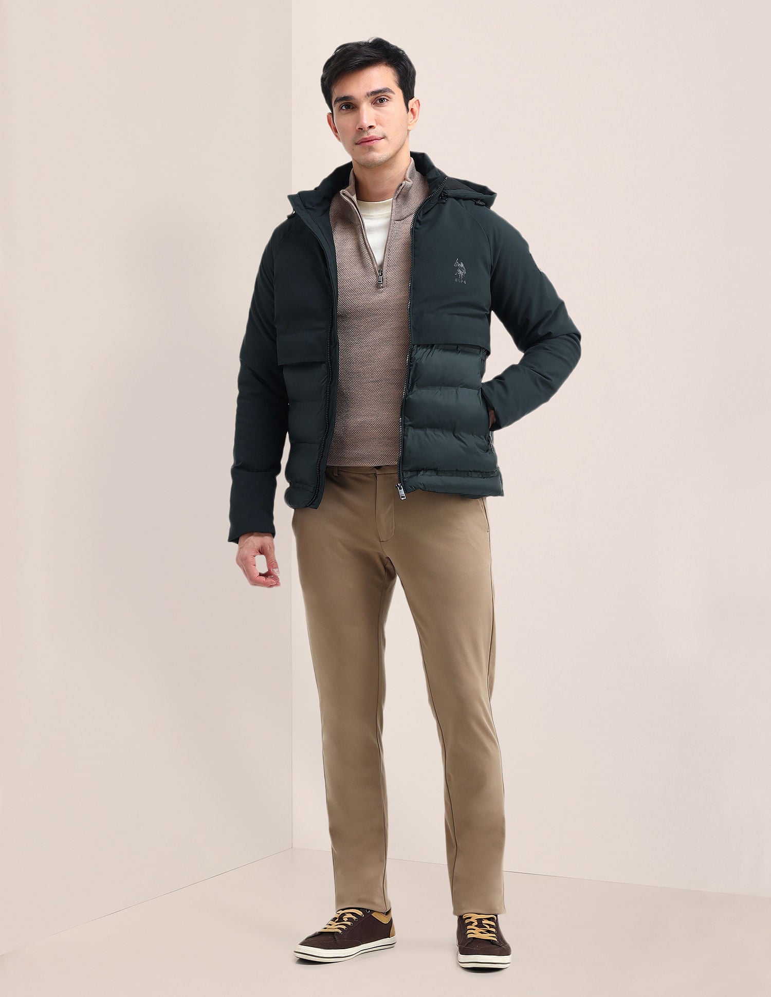 Solid Hooded Puffer Jacket Dark Green - U.S. POLO ASSN. | Large