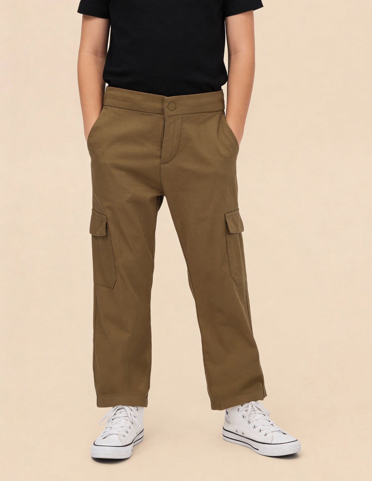 Boys Solid Relaxed Fit Cargos Dark Brown - U.S. Polo Assn. India | Large