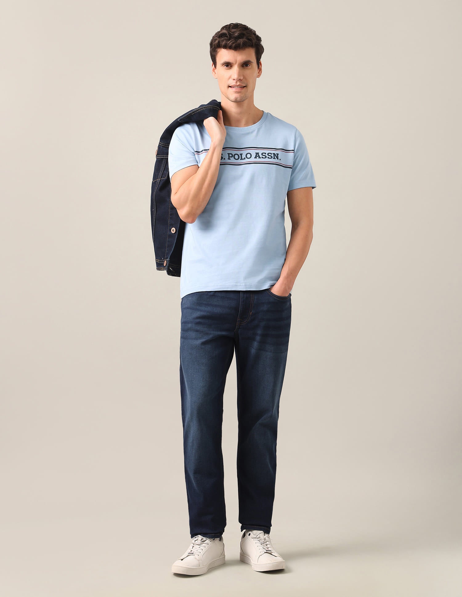 Brand Embossed Regular Fit T-Shirt Blue - U.S. Polo Assn. India | Large
