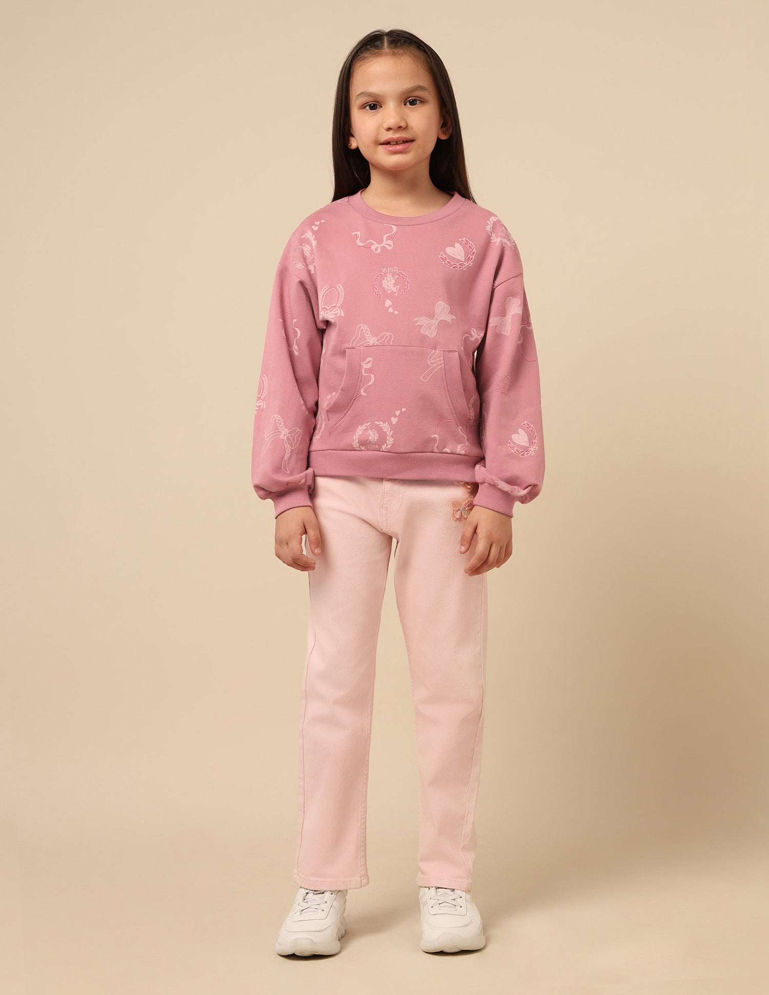 Girls Graphic Printed Comfort Fit Sweatshirt Pink - U.S. POLO ASSN. | Large