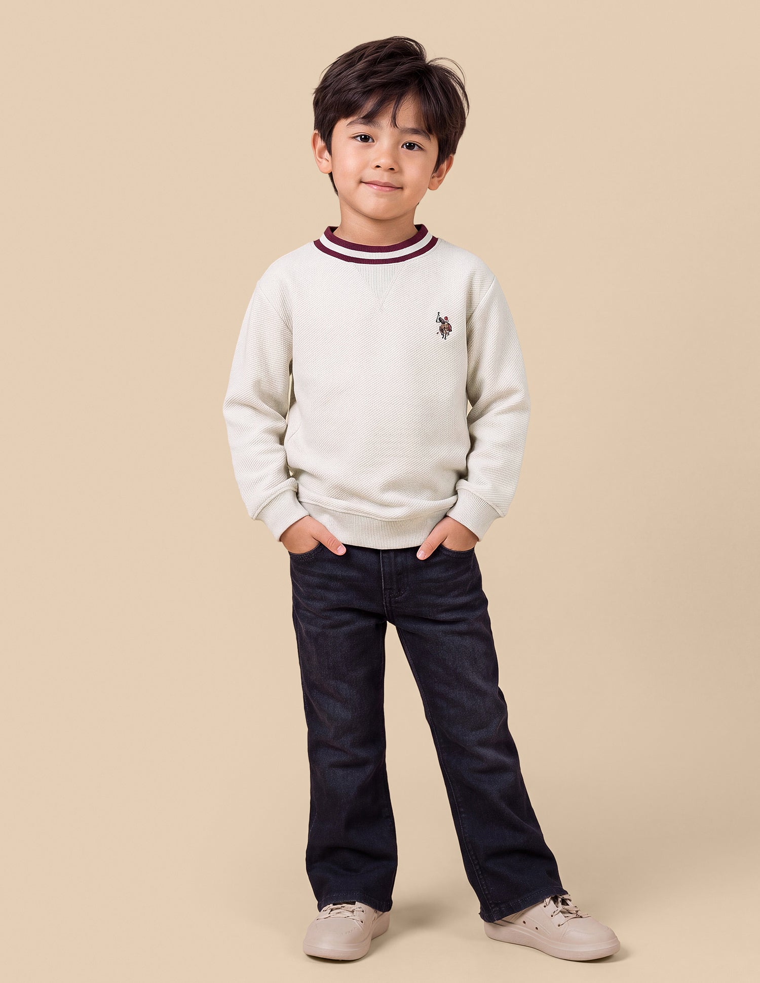 Solid Regular Fit Sweatshirt Off White - U.S. Polo Assn. India | Large