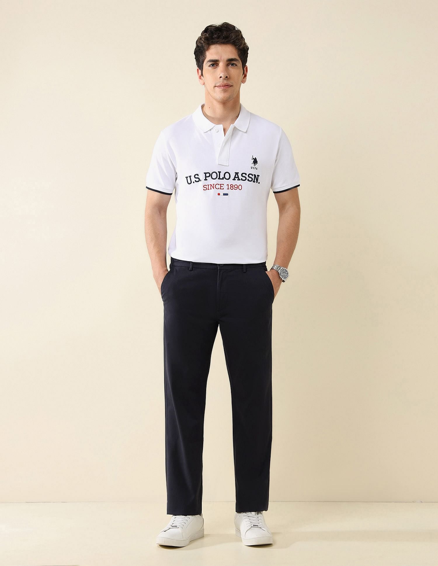 Elasticized Waist Straight Fit Trousers Black - U.S. POLO ASSN. | Large