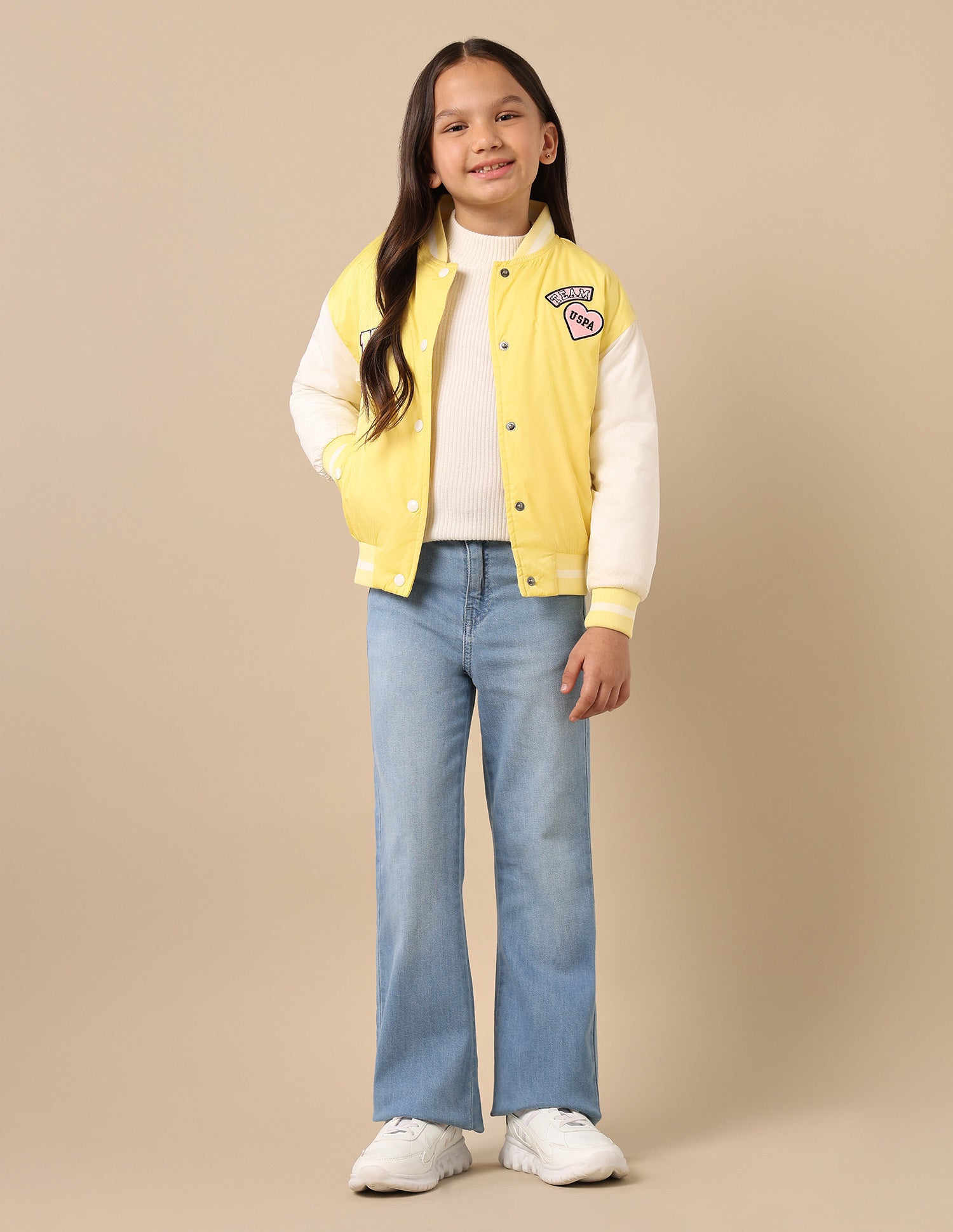 Girls Color Block Varsity Jacket Yellow - U.S. POLO ASSN. | Large