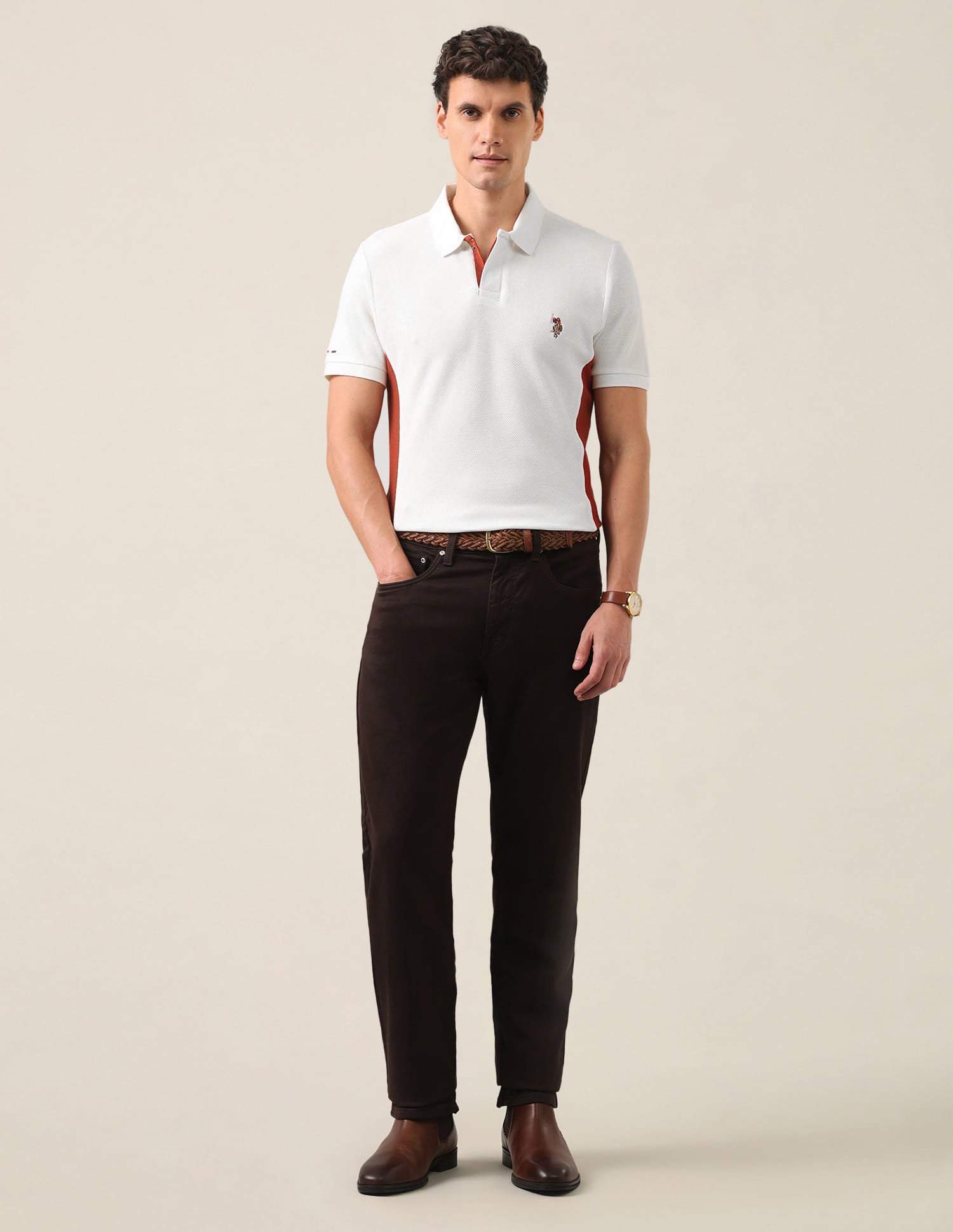 Colourblocked Slim Fit Polo Shirt Ivory - U.S. Polo Assn. India | Large