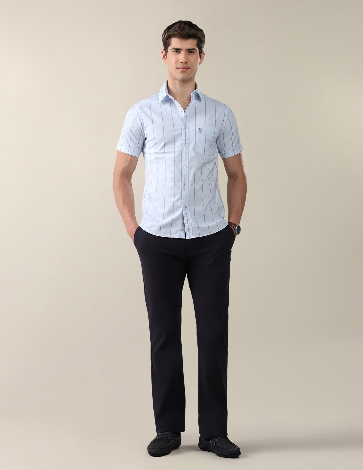 Oxford Vertical Striped Shirt Blue - U.S. Polo Assn. India | Large