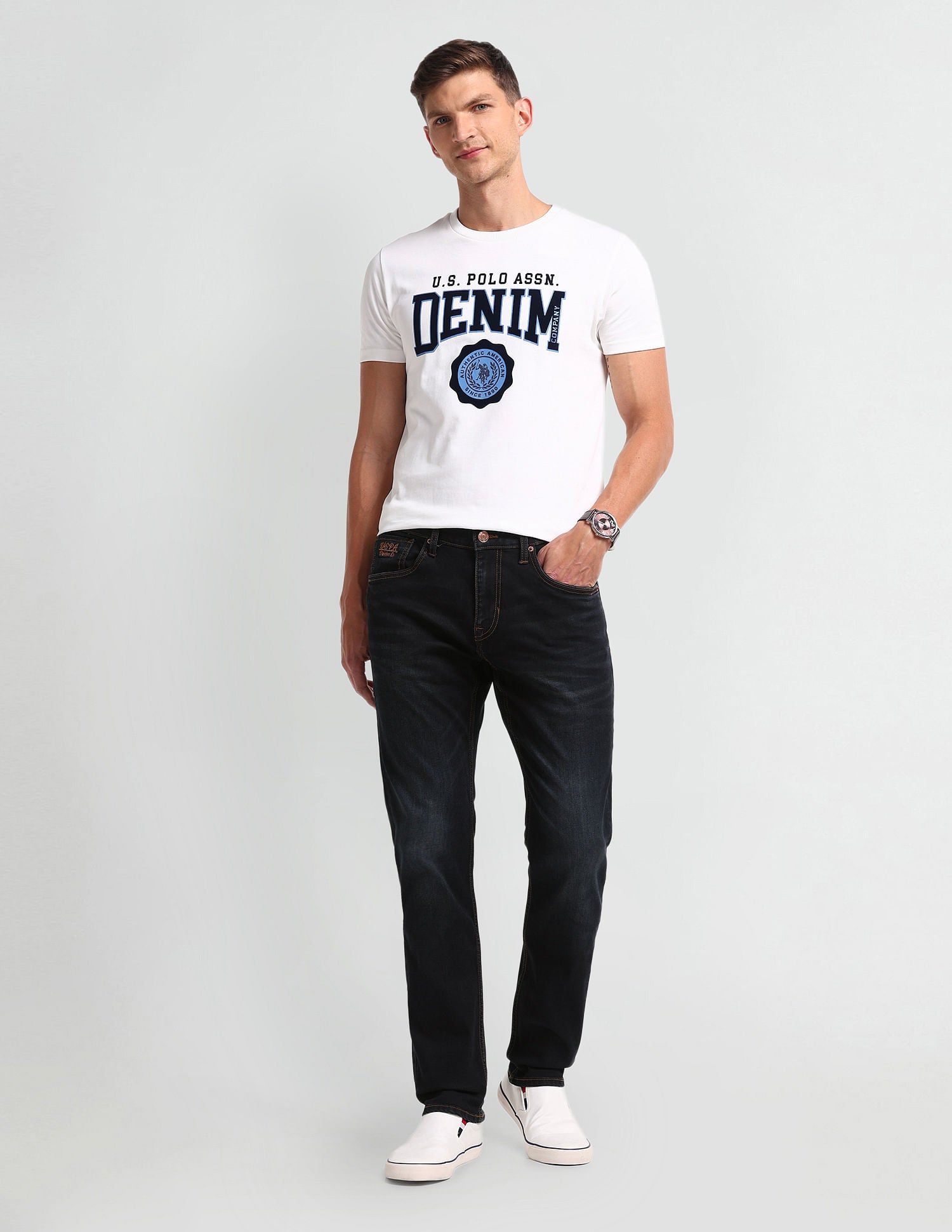 Brandon Slim Tapered Blue Jeans Blue - U.S. Polo Assn. India | Large