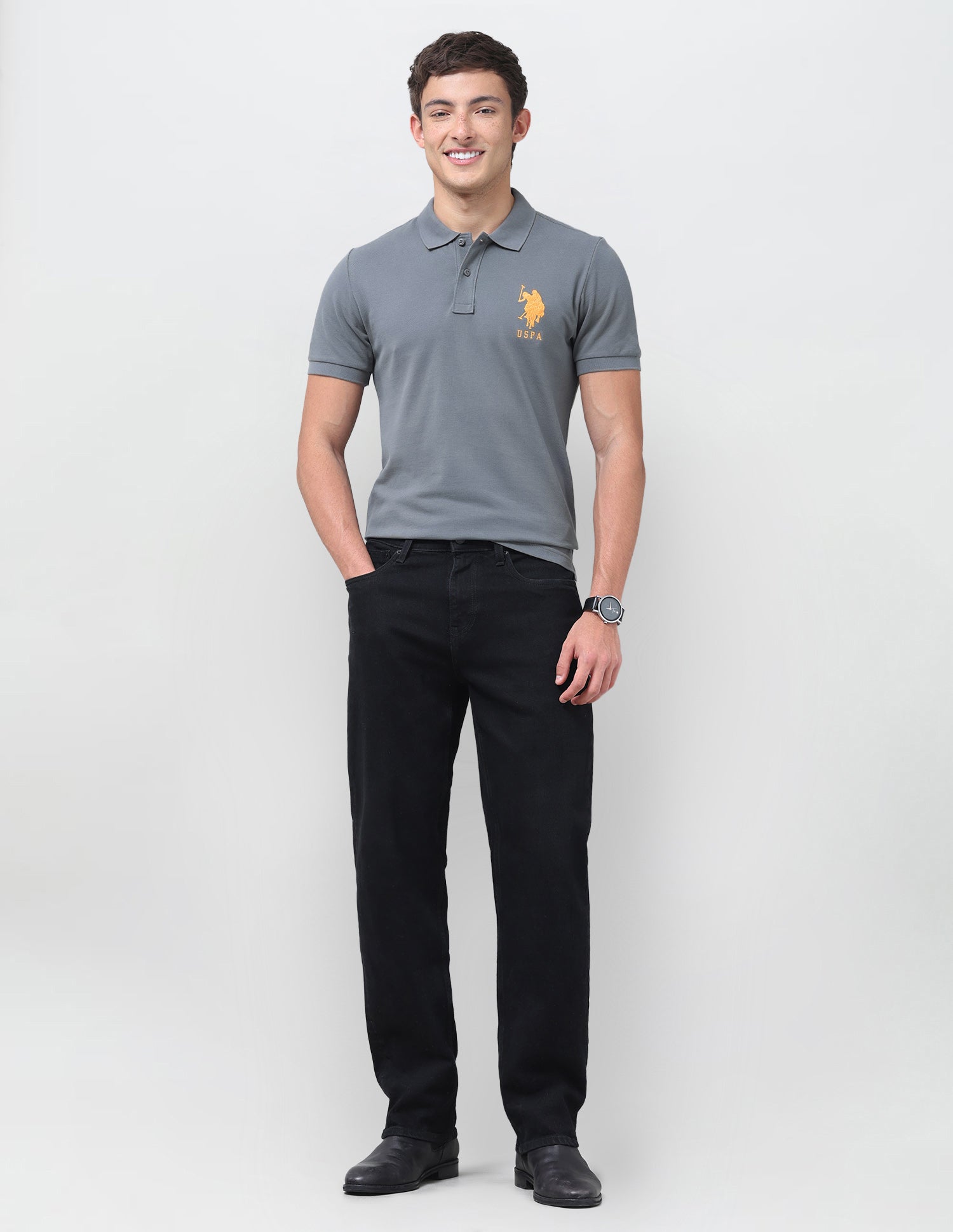 Solid Regular Fit Polo Shirt Dark Grey - U.S. Polo Assn. India | Large