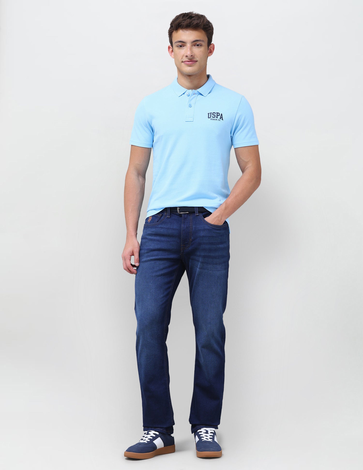 Solid Slim Fit Polo Shirt Light Blue - U.S. Polo Assn. India | Large