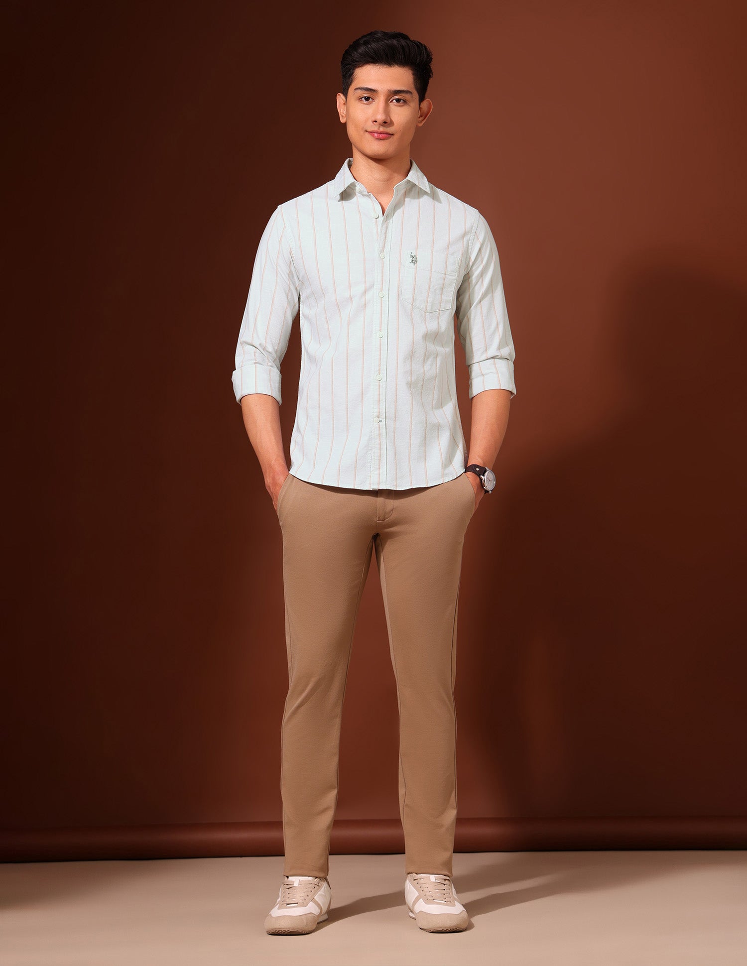 Oxford Vertical Striped Shirt Beige - U.S. Polo Assn. India | Large