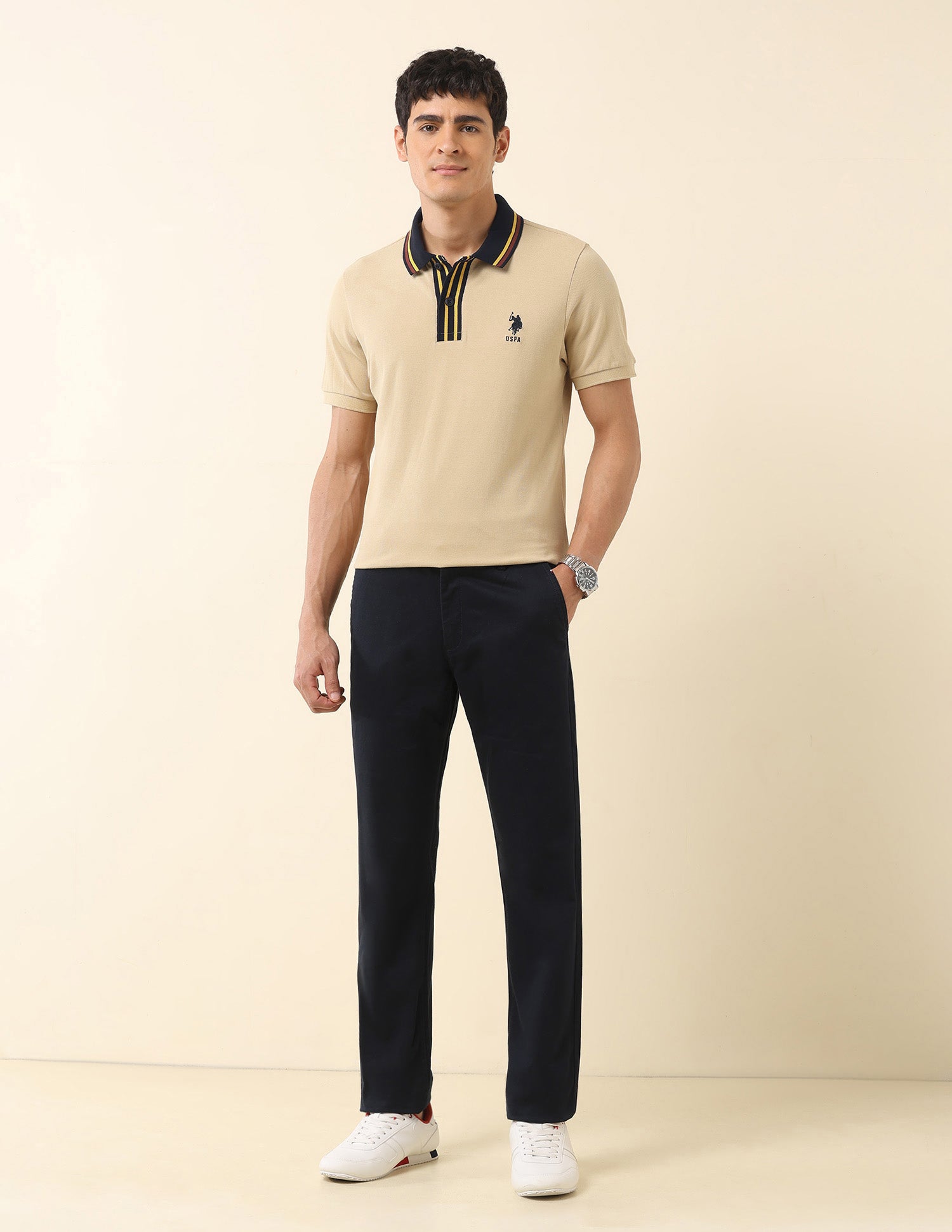 Pure Cotton Slim Fit Classic Polo Shirt Beige - U.S. Polo Assn. India | Large