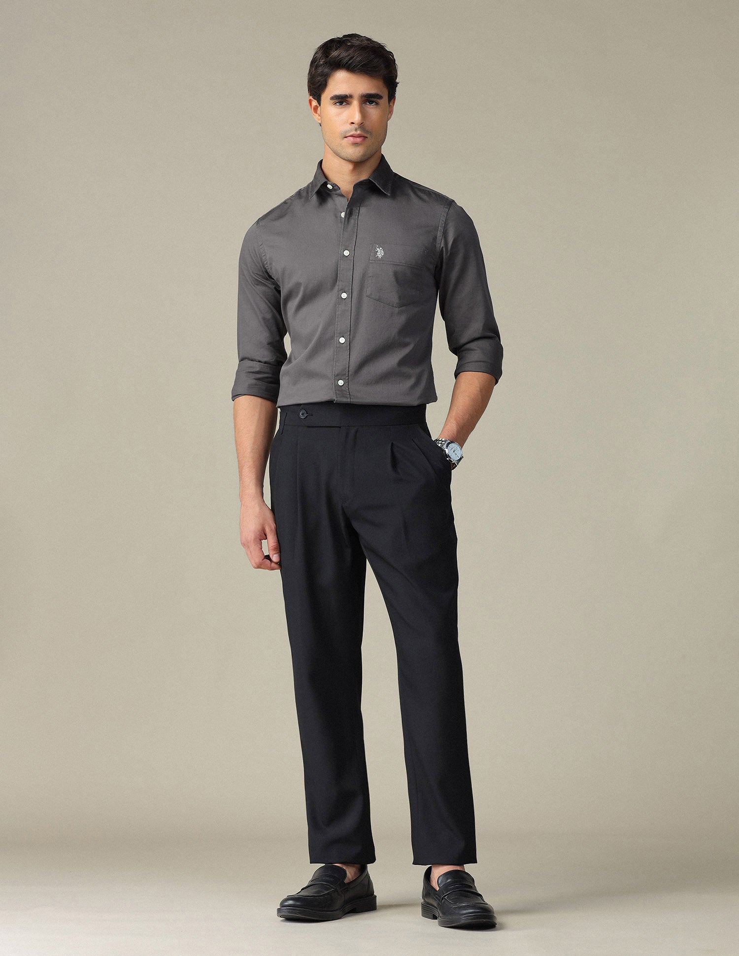 Pure Cotton Tailored Fit Shirt Charcoal - U.S. POLO ASSN. | Large