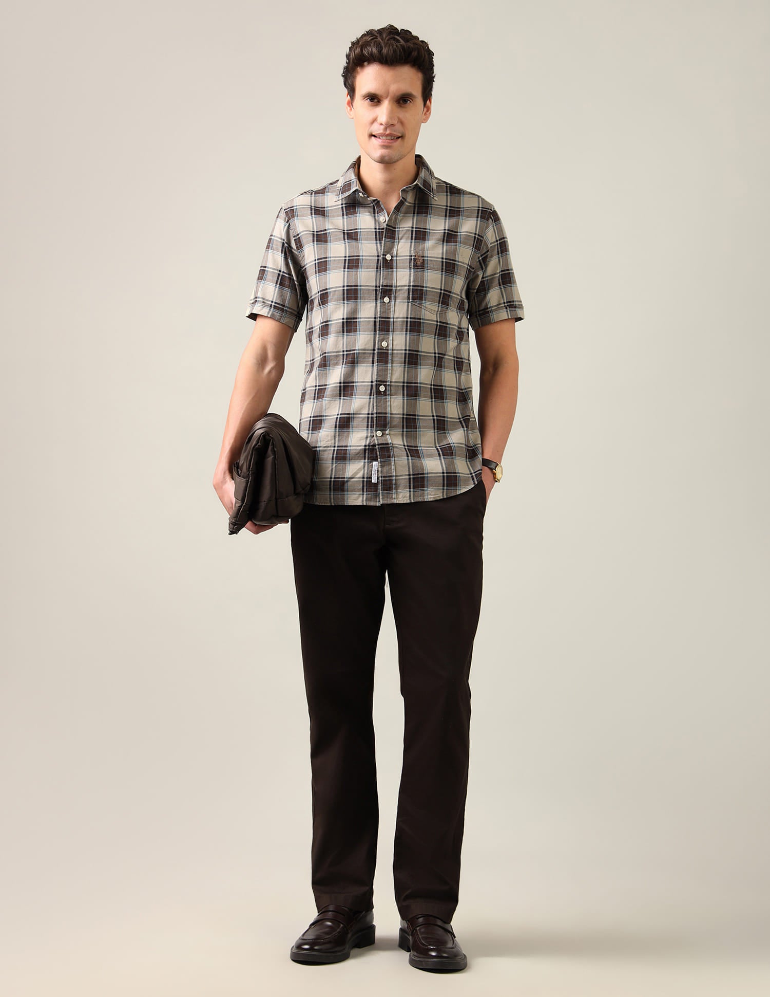Grid Tattersall Checked Regular Fit Shirt Brown - U.S. Polo Assn. India | Large