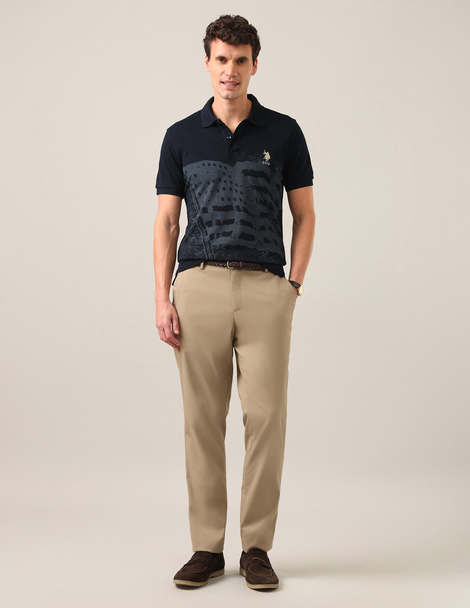 Graphic Printed Slim Fit Polo Shirt Navy - U.S. Polo Assn. India | Large