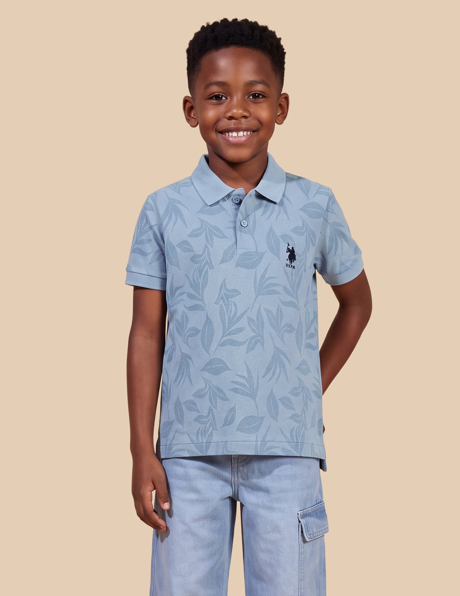 All-Over Printed Regular Fit Polo Shirt Light Blue - U.S. Polo Assn. India | Large