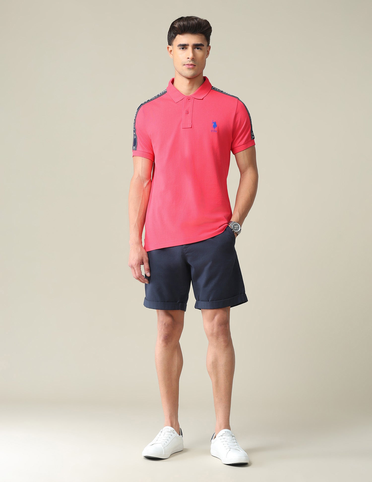 Solid Brand Tape Polo Shirt Pink - U.S. POLO ASSN. | Large