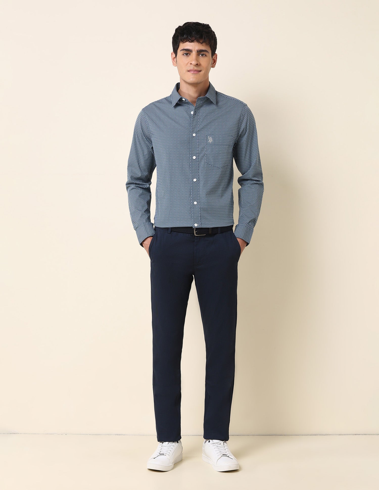 Geometric Printed Tailored Fit Shirt Blue - U.S. Polo Assn. India | Large