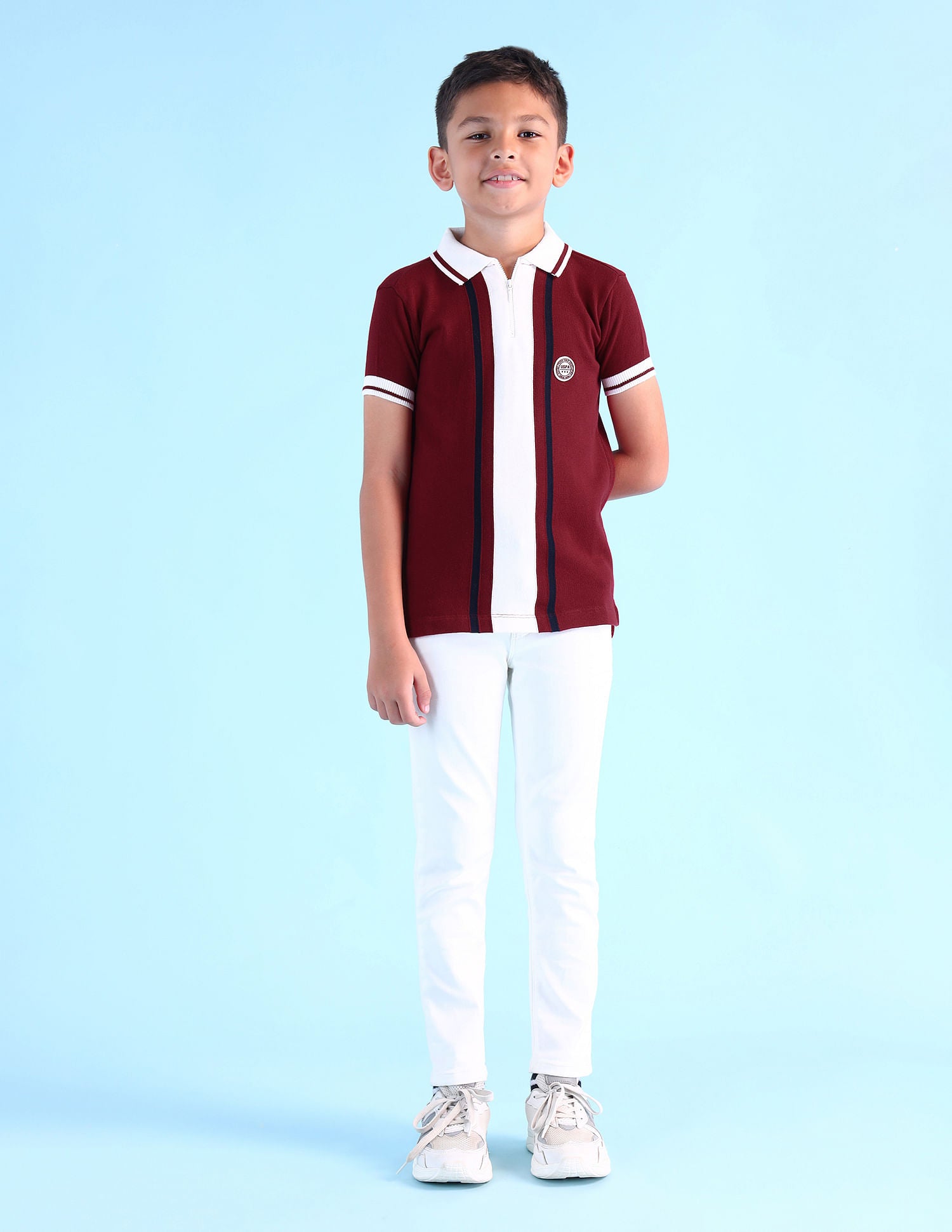 Boys Striped Regular Fit Polo Shirt Maroon - U.S. Polo Assn. India | Large