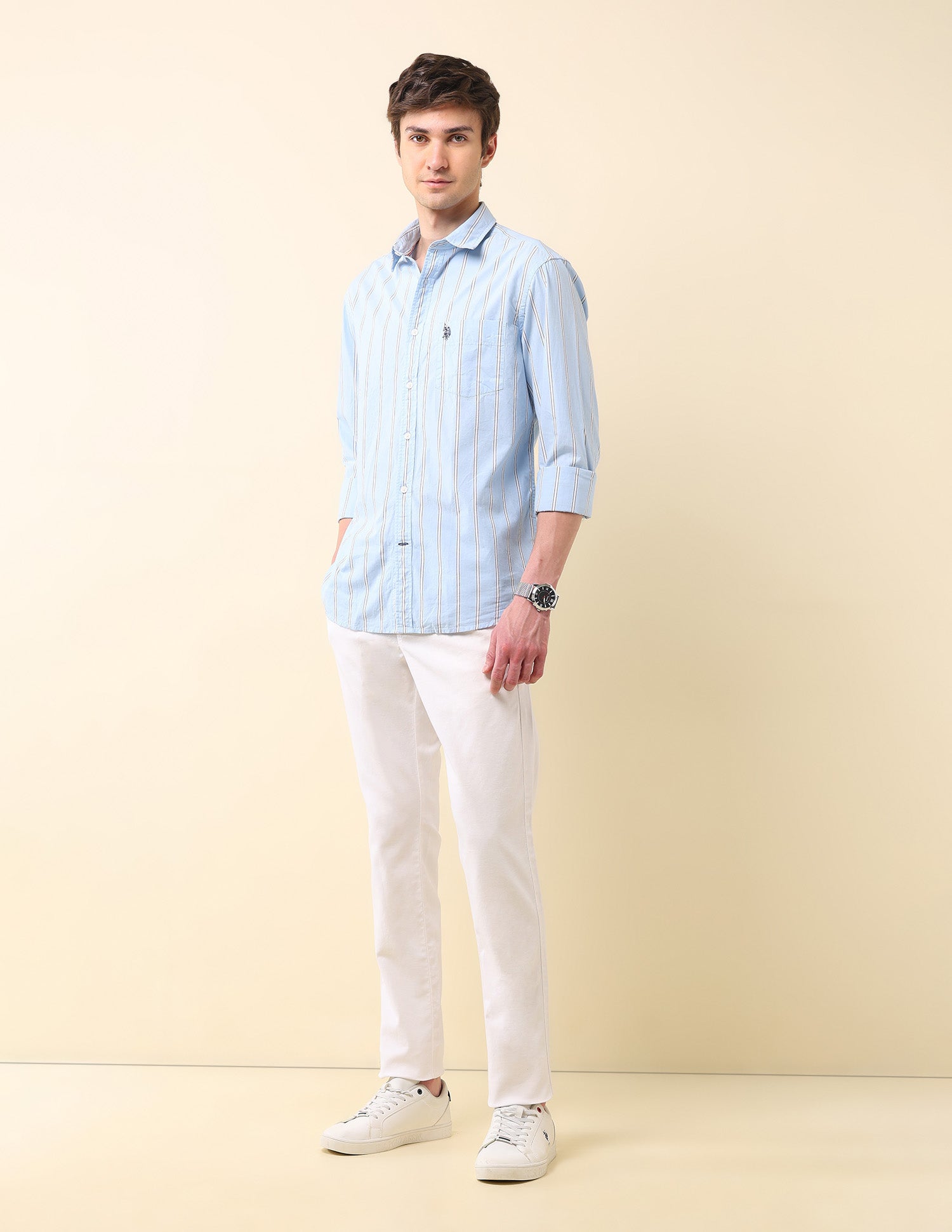 Vertical Striped Tailored Fit Shirt Light Blue - U.S. Polo Assn. India | Large